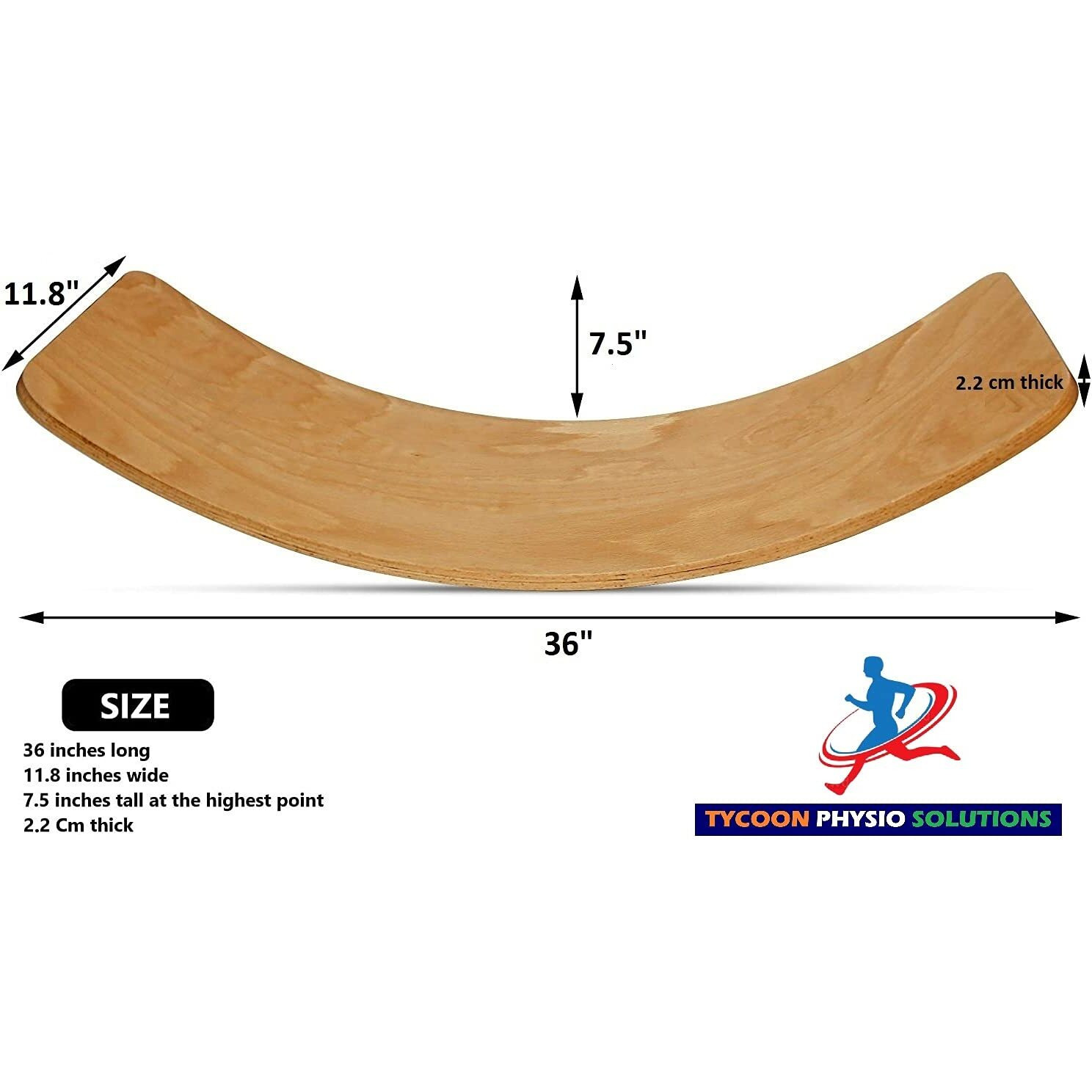 Tycoon Physio Solutions Occupational Therapy Wooden Wobble Curve Balance Board Foot Rocker Leg Exerciser(Size 91cm long, 30cm wide, 2.2cm thick and 19cm tall at the highest point)