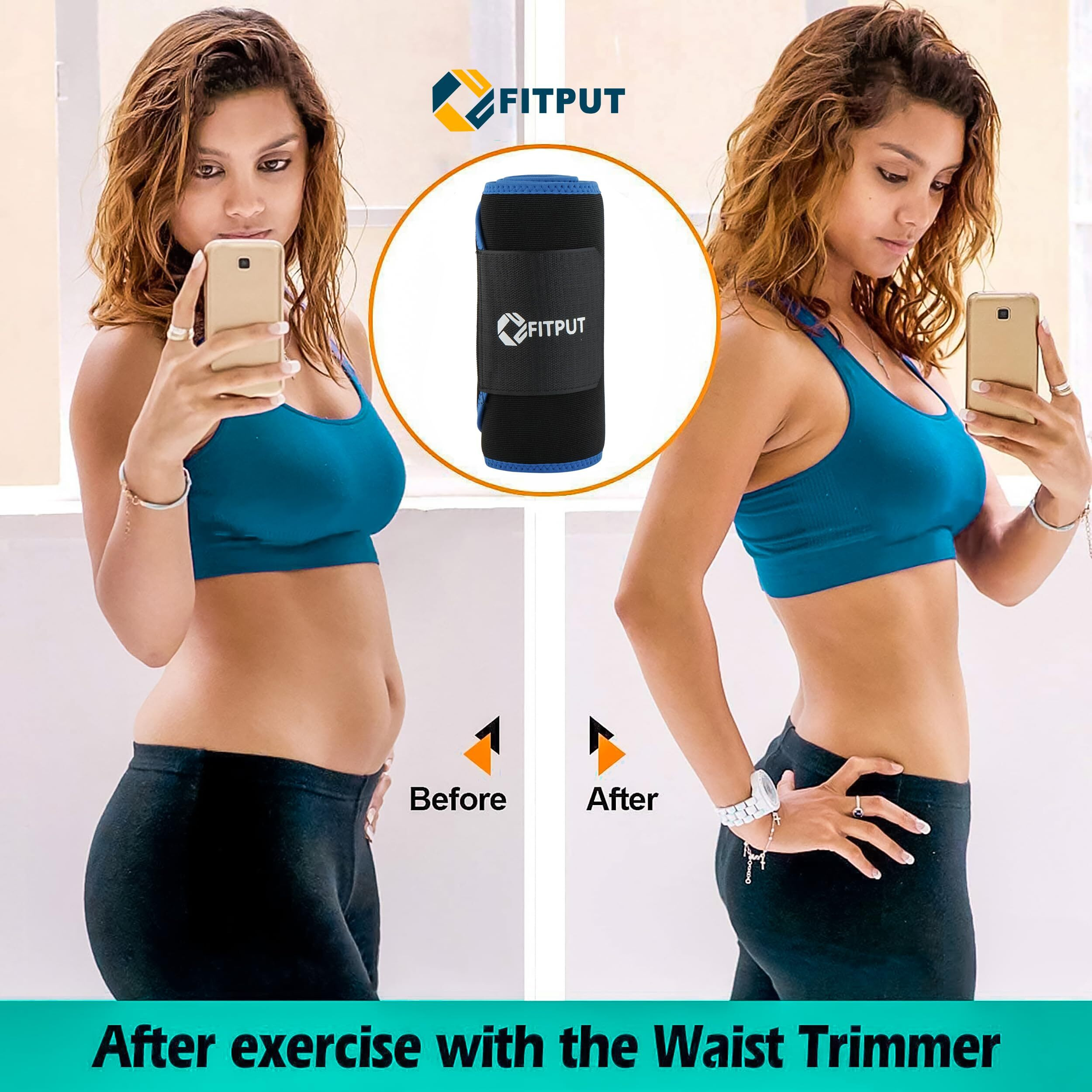 FITPUT Premium Sweat Slim Belt for Women Made of Neoprene Weight Loss Belt for Men and Women Non-Tearable,Tummy Trimmer, Sauna Belt for Tummy Tucker Men Fitness Stomach Belt (Blue)