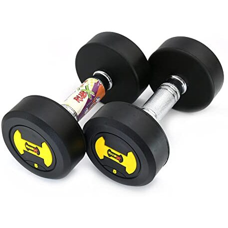 RUBX Rubber Coated Professional Round Dumbbells (Sold in Pair) (5 Kg x 2pc (Total  10 kg)) YELLOW