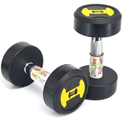 RUBX Rubber Coated Professional Round Dumbbells (Sold in Pair) (5 Kg x 2pc (Total  10 kg)) YELLOW