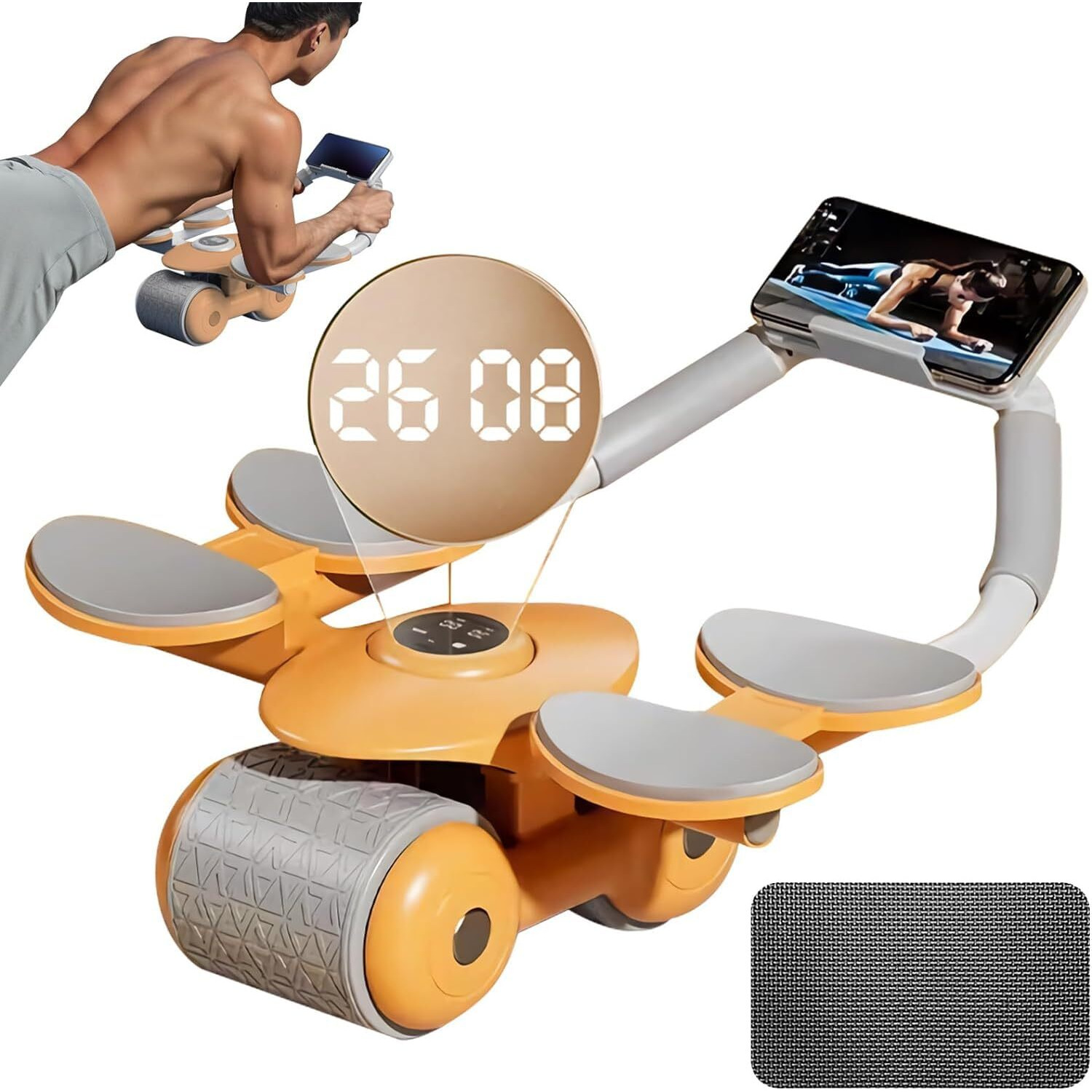 OBIXO Auto Rebound Ab Roller Automatic Abdominal Rolling Wheel 4 Elbow Pads Abs Exercise Roller Machine with Timer Elbow Support Abdominal Exercise Equipment for Men and Women (Assorted Multicolor)