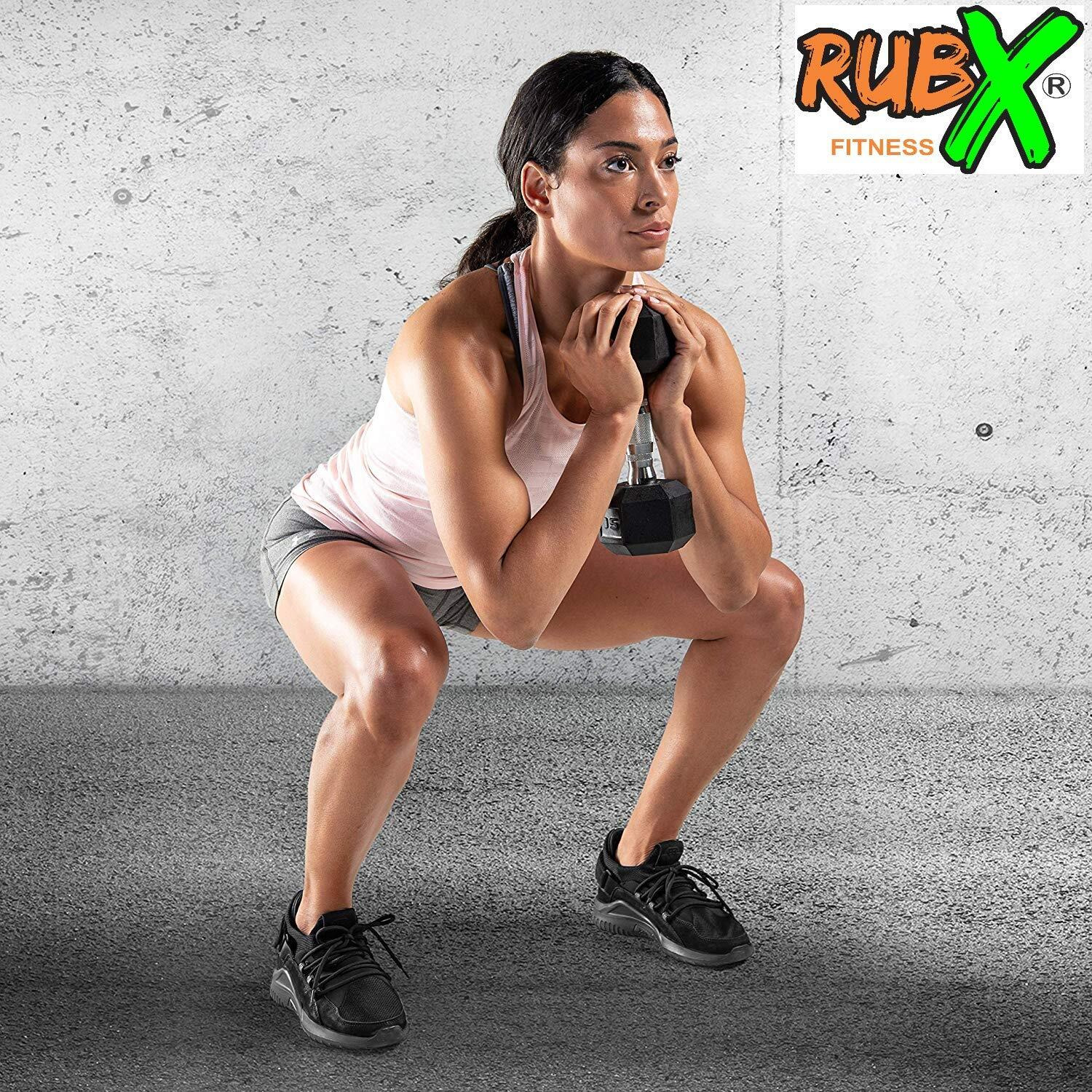 RUBX Fitness Rubber Encased Solid Hex Dumbbell Single Piece (One Dumbbell Only) (7.5 Kg Single Piece), Black