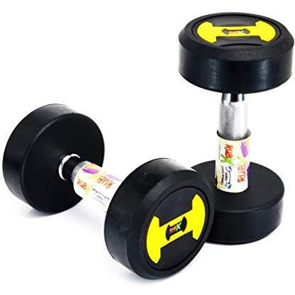 RUBX Rubber Coated Professional Round Dumbbells, (Black, Pack of 2) (Yellow, 17.5 Kg x 2pc (Total  35 kg))