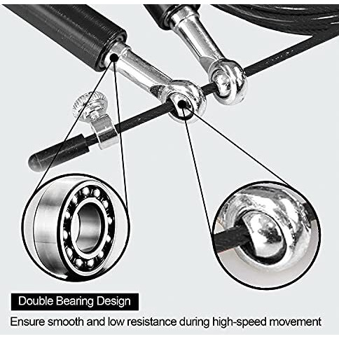 Wearslim Premium Metallic Skipping Rope with Anti-skid Aluminium Handles and Highly Durable Adjustable Steel Wire - Black