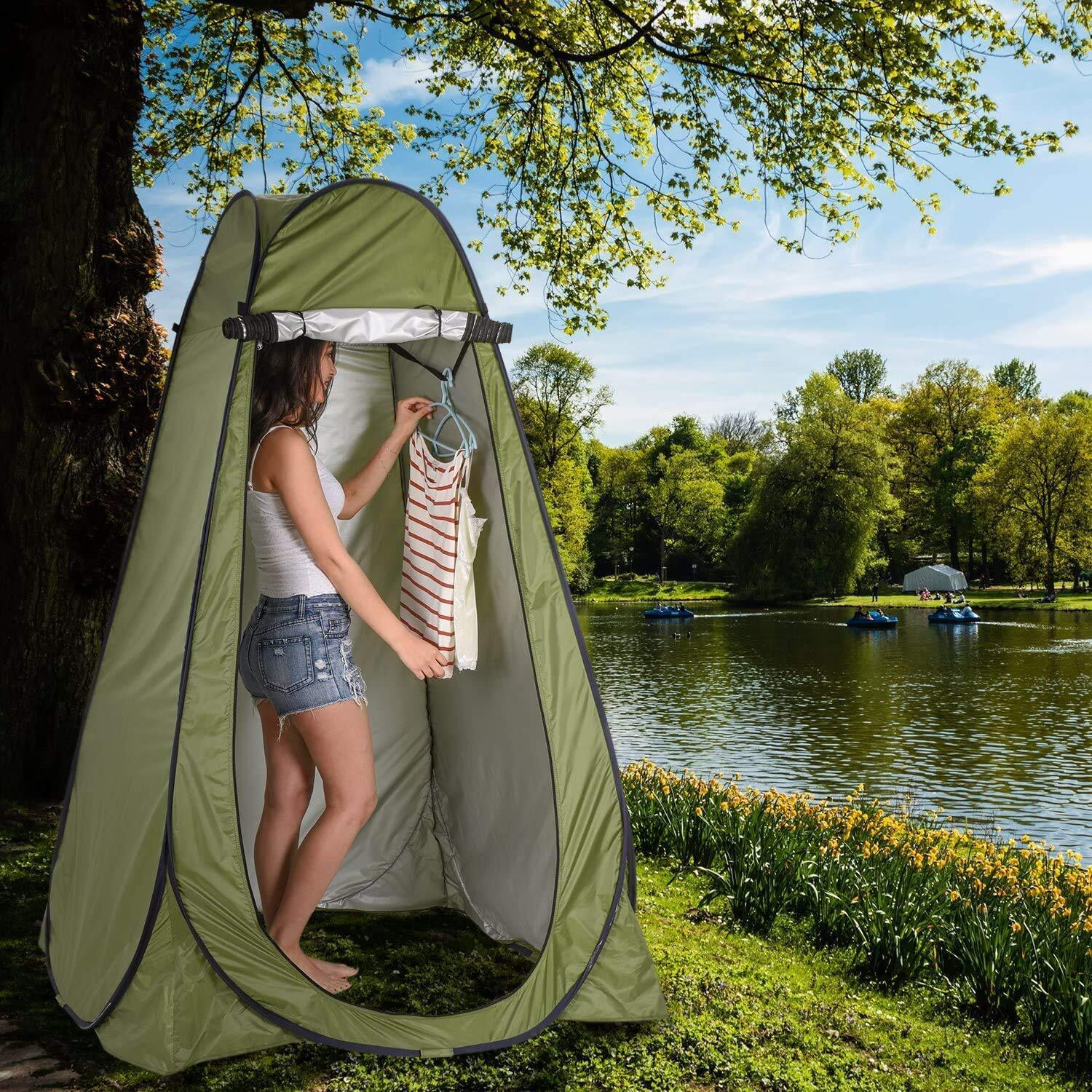 R RUNILEX Polyester Cloth Changing Tent For Camping (Armygreen, Instant Setup, Full Privacy, Lxwxh  120X120X190 Cm), 1 Person