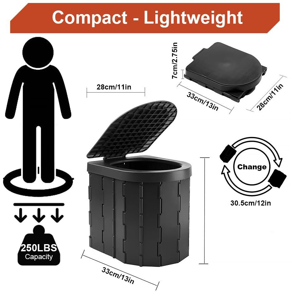 Proberos Portable Toilet Bucket Folding Outdoor Toilet for Kids Adults Emergency Toilet with Lid Collapsible Toilet Bucketr Reusable PVC Toilet Bucket for Camping, Van