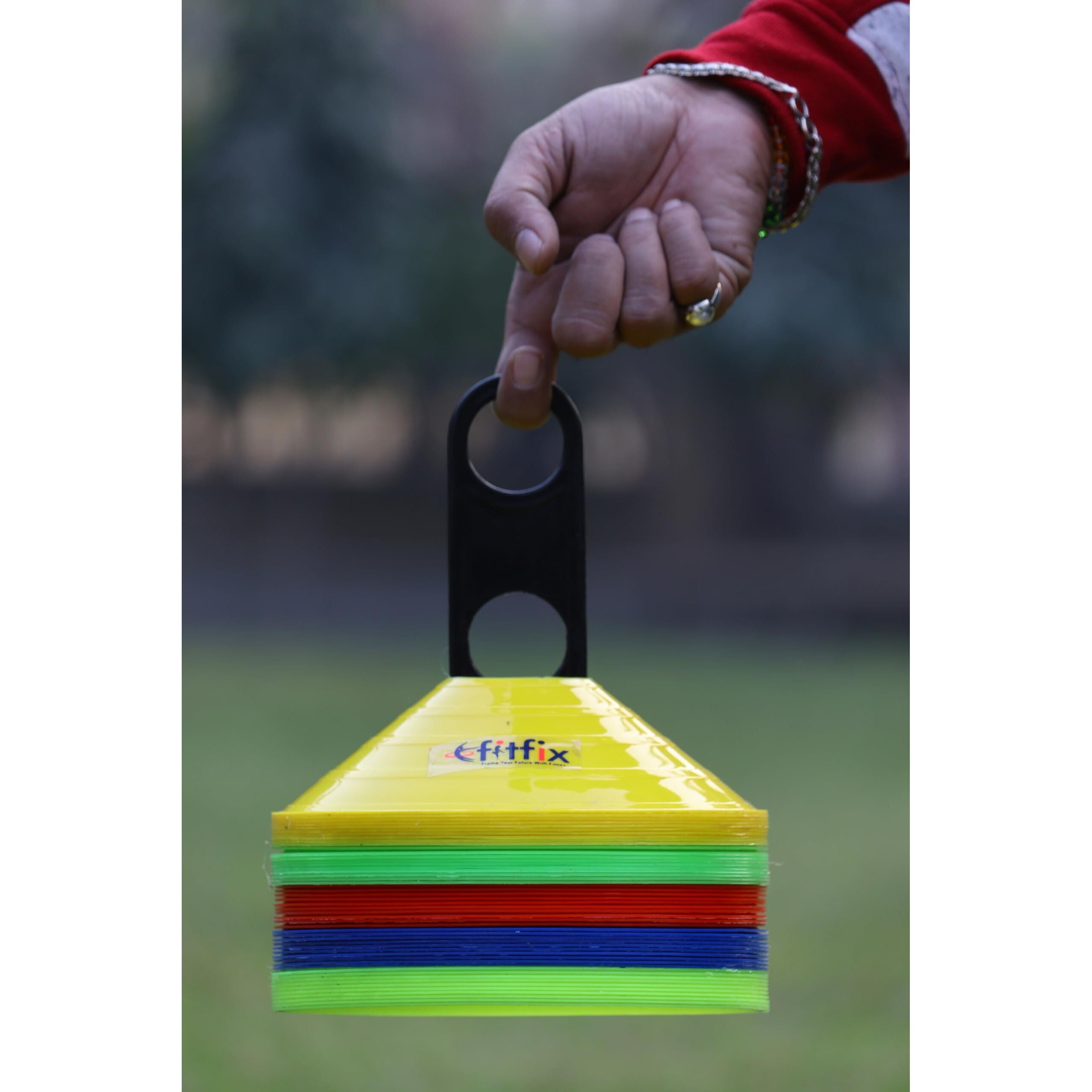 Fitfix Disc Cones Set | Space Marker Cones 2  height- Agility Training Cones for Football, Cricket, Exercise, Kids Activity, Sports | Football Cones and Markers Set with Stand, Carry Bag (Pack of 10)