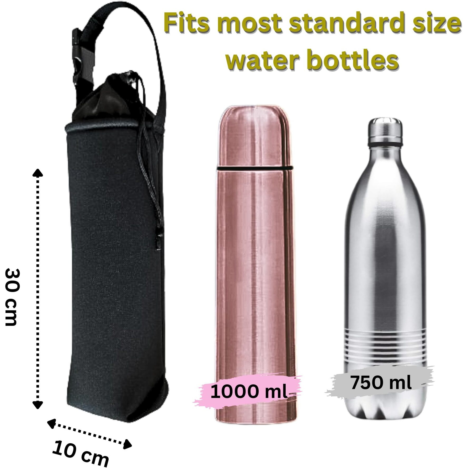 NIHSPRUHAY Insulated Neoprene Water Bottle Carrier Bag 1pcs with Adjustable Shoulder Strap and Hand Strap Along with Detachable Buckle