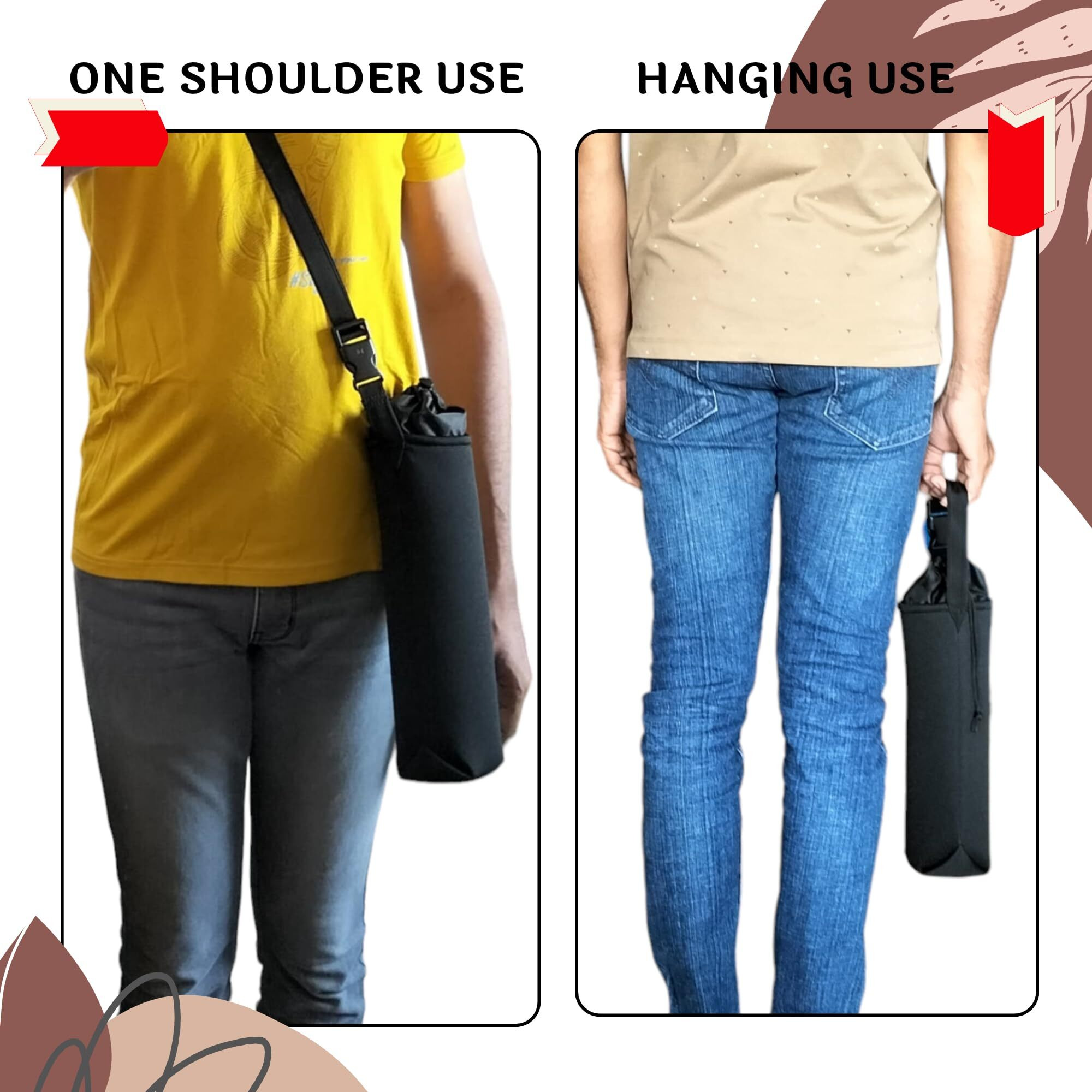 NIHSPRUHAY Insulated Neoprene Water Bottle Carrier Bag 1pcs with Adjustable Shoulder Strap and Hand Strap Along with Detachable Buckle