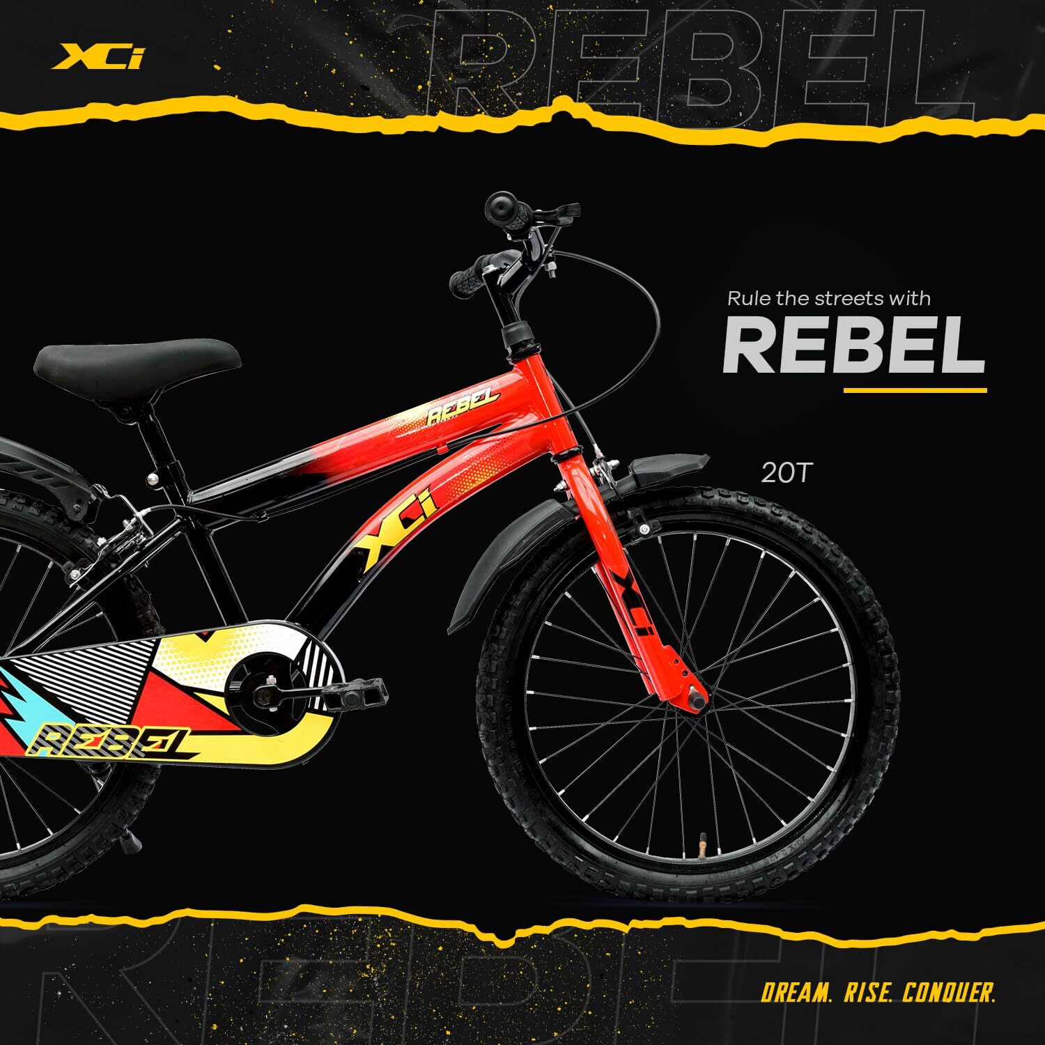 XCi Rebel 20T Red Black Kids Cycle, Single Speed Steel Frame Cycle, Ideal for 6-8 Years Unisex