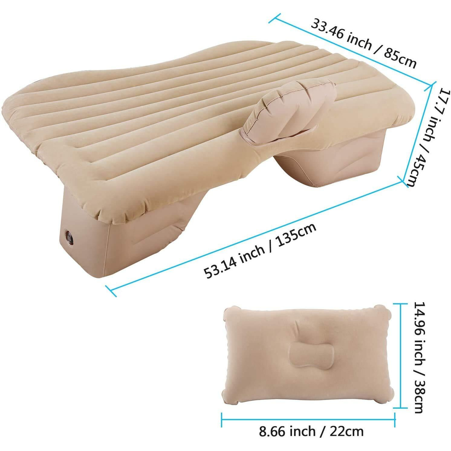GoodHood Premium Car Air Mattress|Car Inflatable Bed with Electric Pump & 2 Air Pillow|Quick Inflatable Back Seat Bed|Travel,Trips,Camping,Picnic,Pool & Beach|Universal Fit|Beige