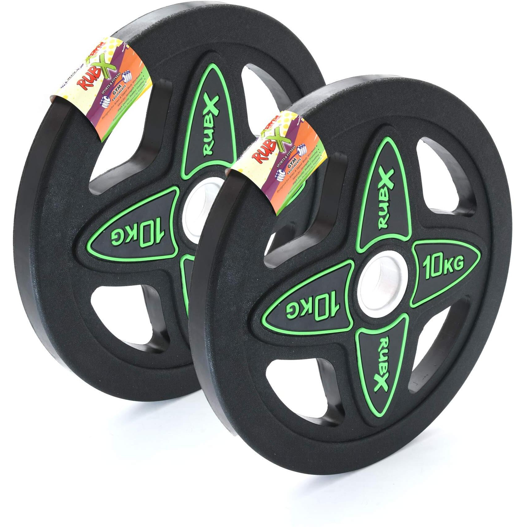 RUBX Rubber Coated Solid Weight Plate|50 MM Olympic Weight Or 31 MM home gym Weight|Sold In Pair (50 MM Olympic Weight Plate, 10 Kg x 2pc (Total  20 kg))