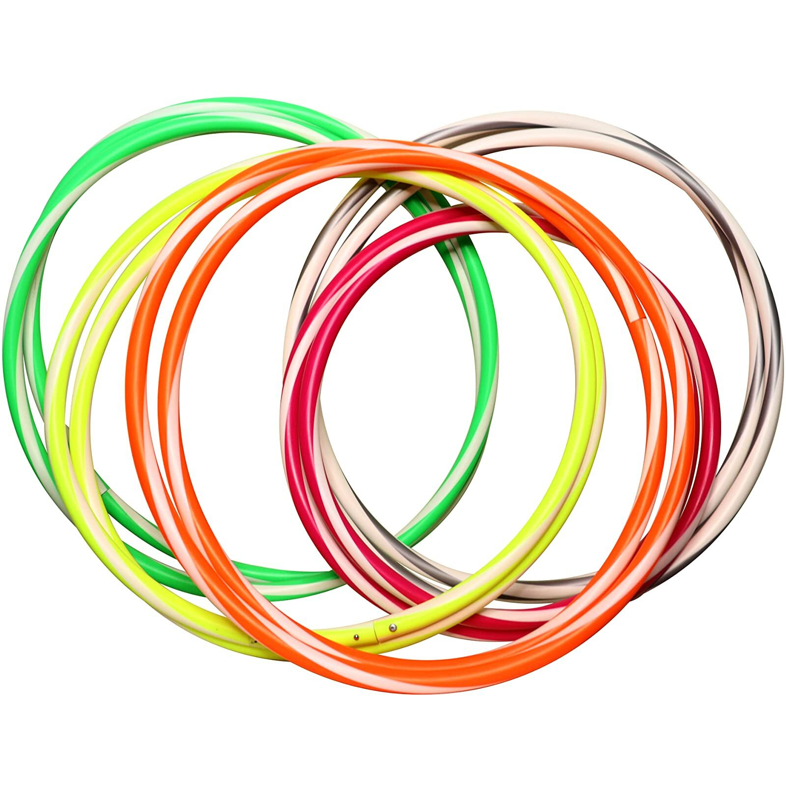 FitFix 36-Inch Collapsible Helix Dual Colour Traveller Hula Hoop - Portable Fitness Fun On-The-Go - Lightweight, Durable, and Versatile Exercise Hoop for Adults and Kids - Includes Carry Bag - Ideal for Exercise, Yoga, and Flow Arts - Perfect for Travel and Outdoor Workouts (Pack Of 5 Pcs)