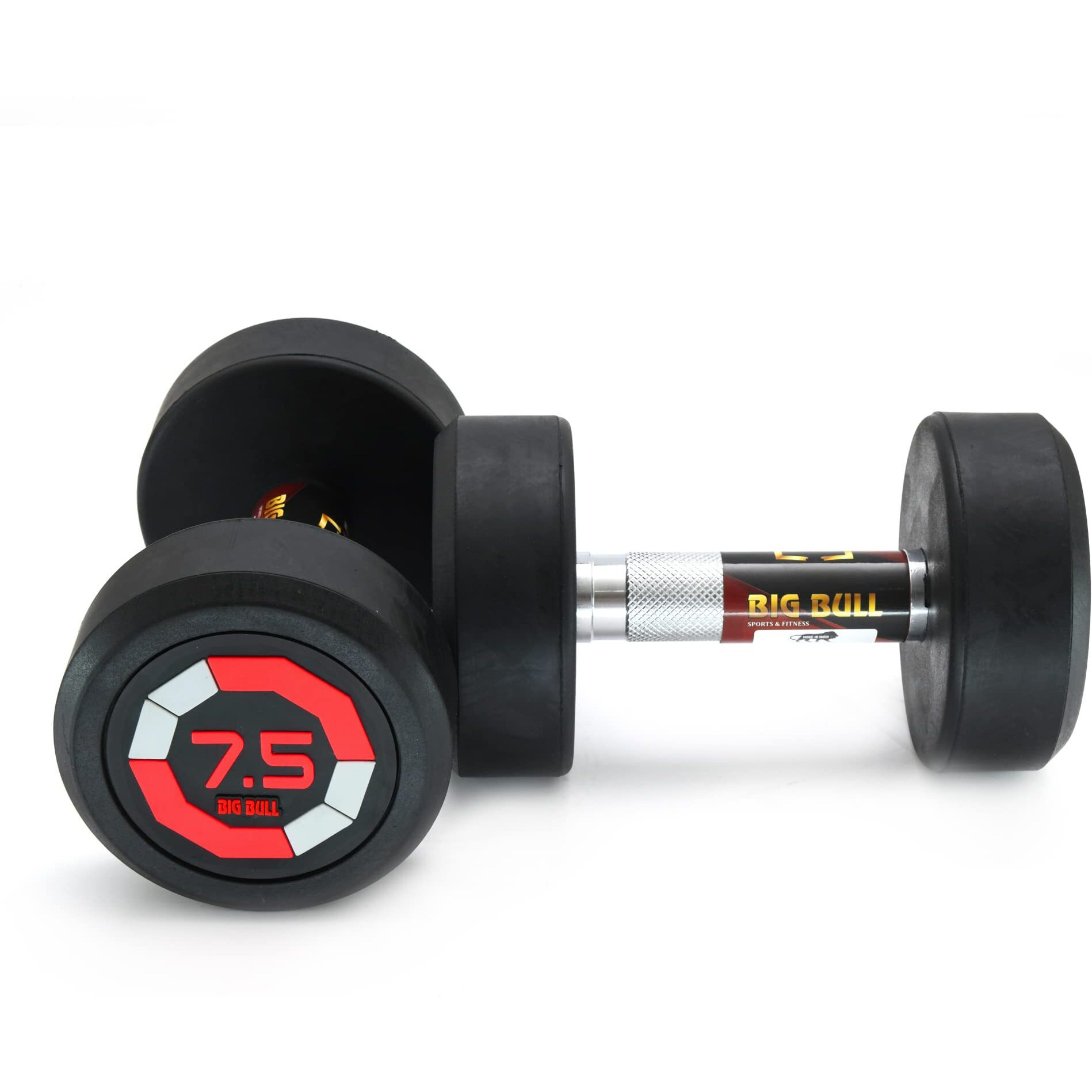 BIGBULL Fixed Rubber Coated Solid Round Dumbbell Sold In Pair (7.5 Kg x 2pc Total  15 kg, Red)