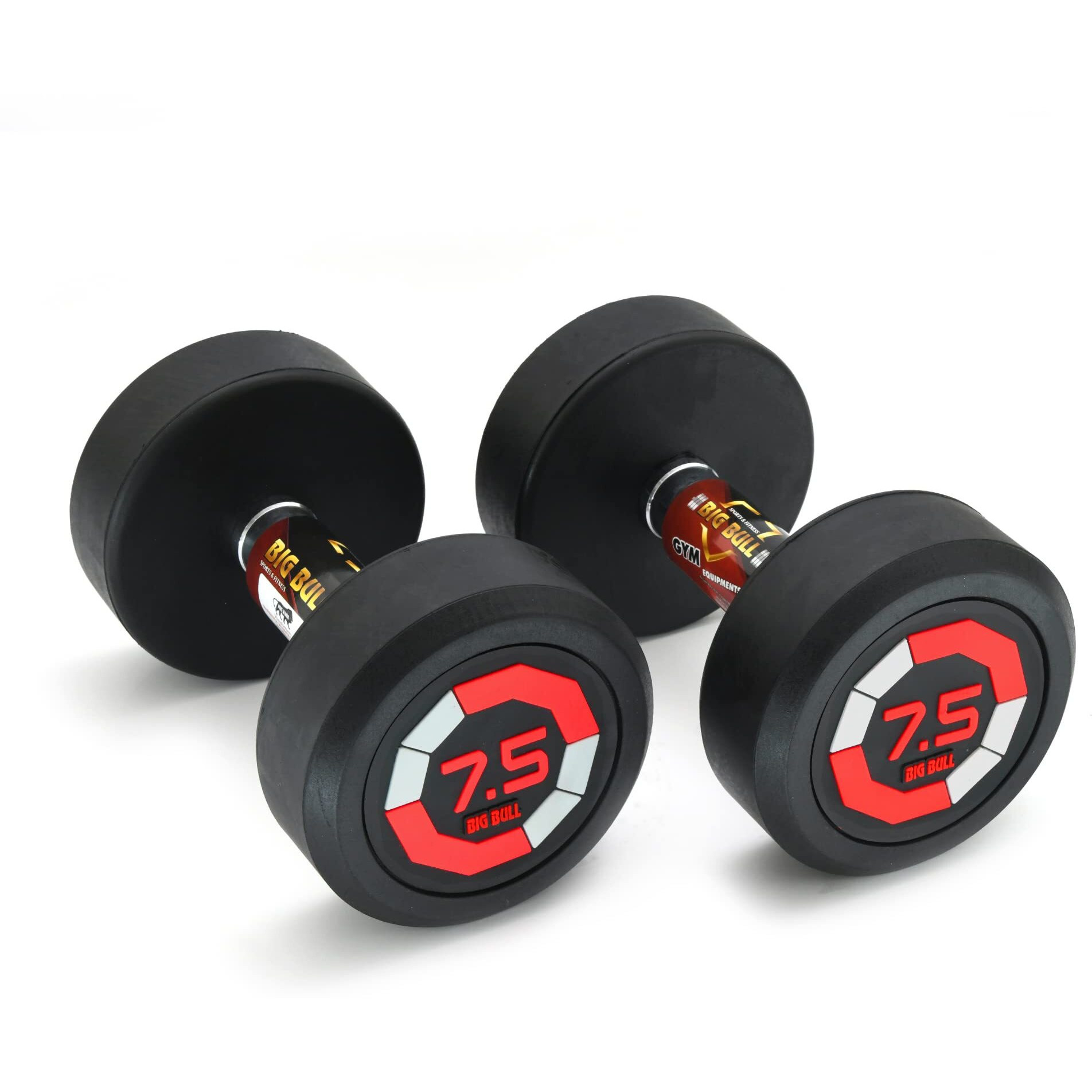 BIGBULL Fixed Rubber Coated Solid Round Dumbbell Sold In Pair (7.5 Kg x 2pc Total  15 kg, Red)