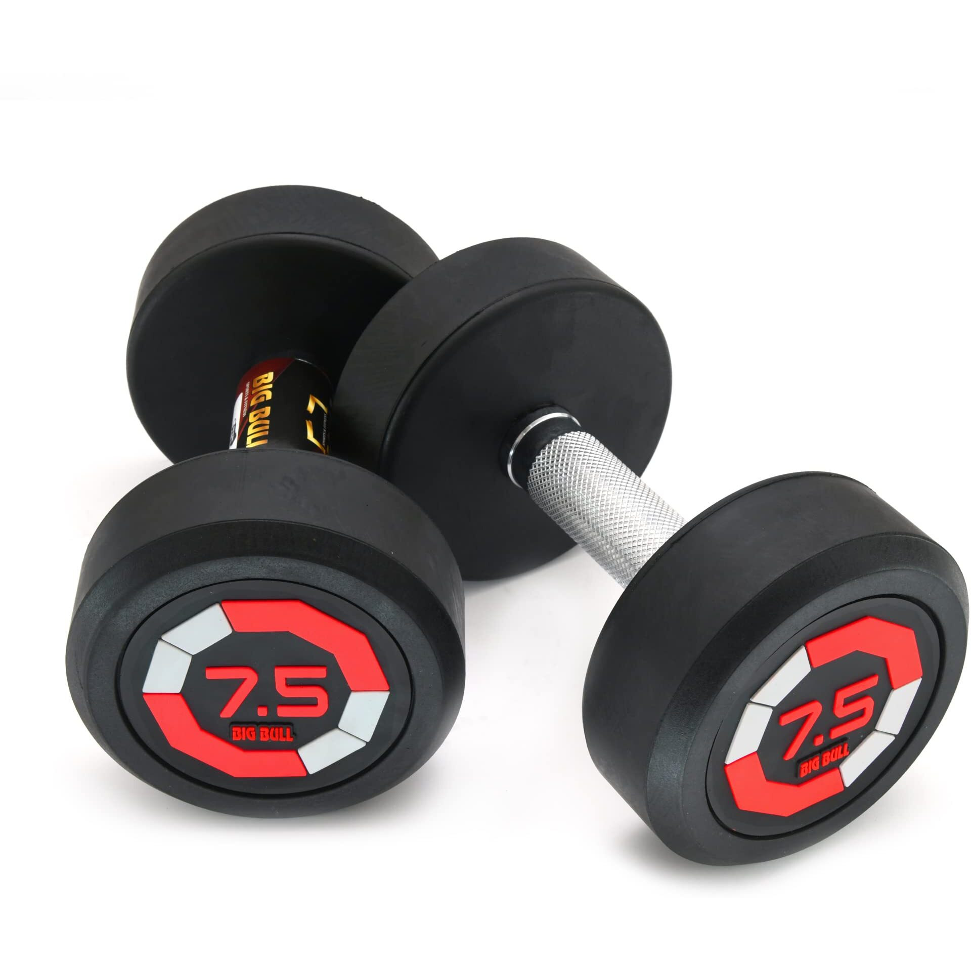 BIGBULL Fixed Rubber Coated Solid Round Dumbbell Sold In Pair (7.5 Kg x 2pc Total  15 kg, Red)