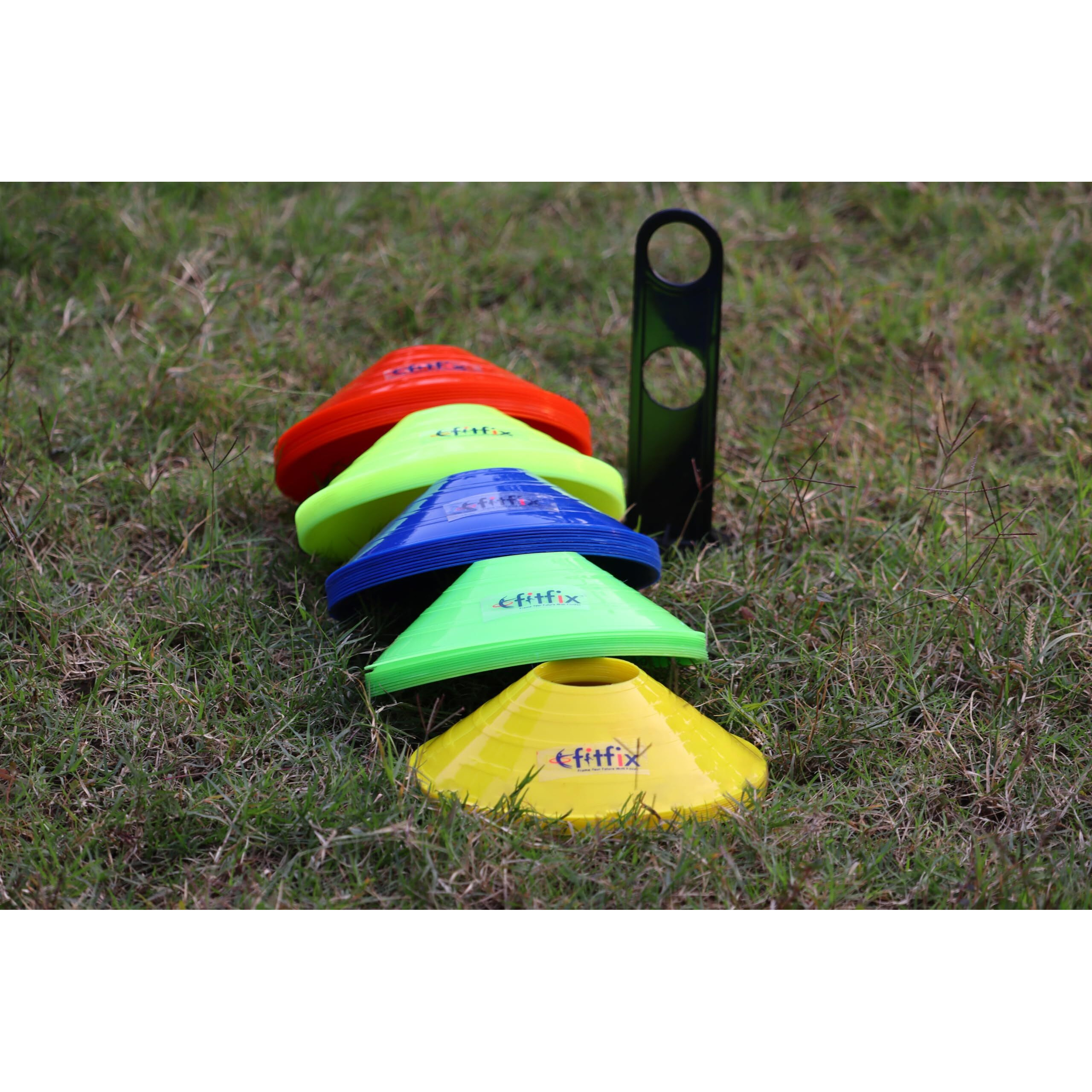 Fitfix Disc Cones Set |Space Marker| - Agility Soccer Cones for Training, Football, Kids, Sports, Field Cone Markers (Pack of 200) Comes Strong Saucer Carry Stand and Storge Carry Bag to go Anywhere