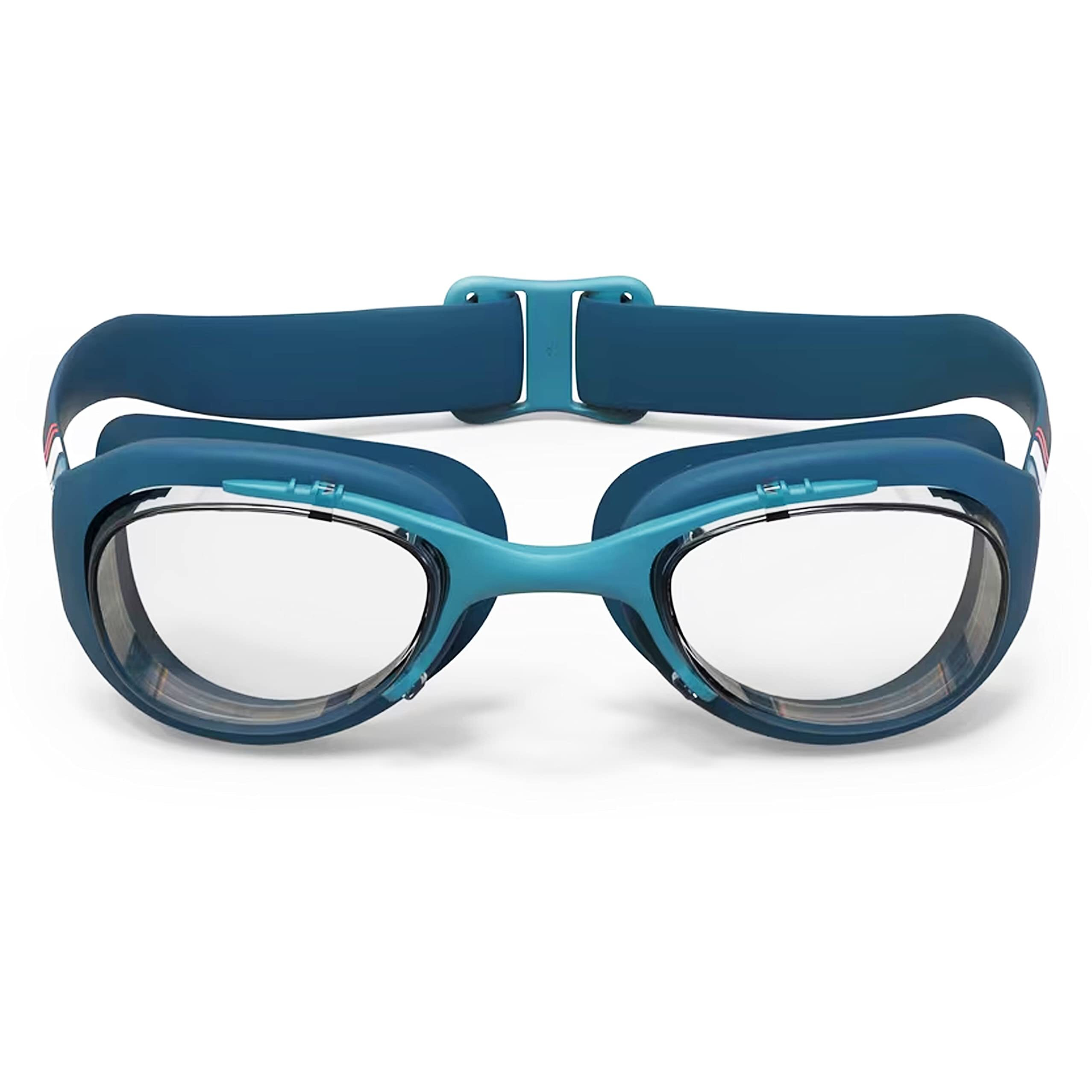 NABAIJI (DECATHLON) Swimming Goggles Adjustable Nose Bridge & Strap for Men - Clear lenses - One size (Blue White Red)