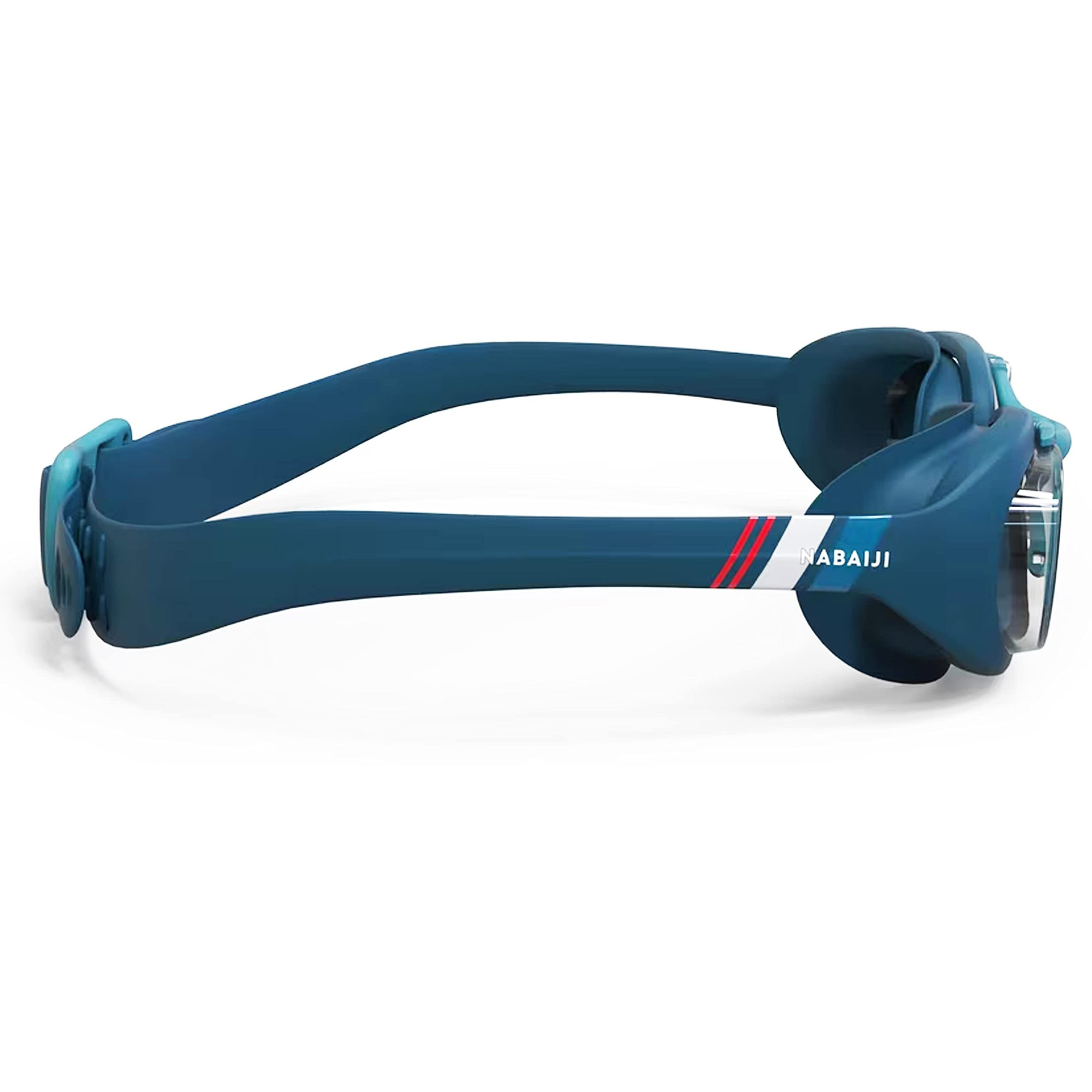 NABAIJI (DECATHLON) Swimming Goggles Adjustable Nose Bridge & Strap for Men - Clear lenses - One size (Blue White Red)