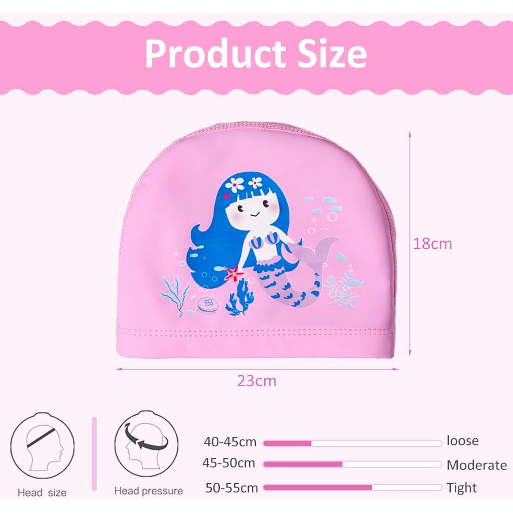 Proberos Swimming Cap for Kids Cute Cartoon Unicorn Mermaid Print Kids Swimming Cap Waterproof PU Fabric Swimming Cap for Girls Boys Comfortable Swim Cap for Training - 2 Pcs