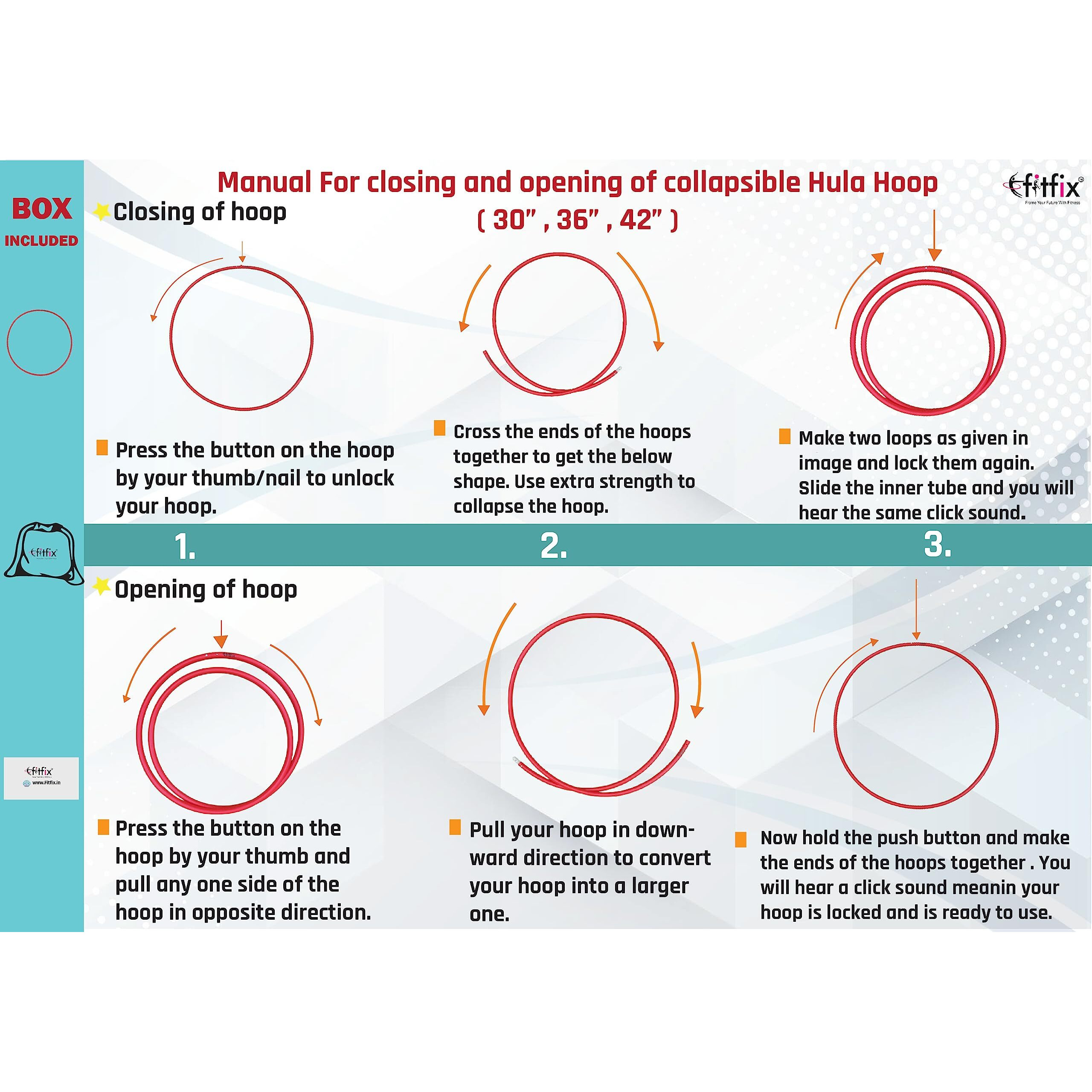 FitFix 36-Inch Collapsible Helix Dual Colour Traveller Hula Hoop - Portable Fitness Fun On-The-Go - Lightweight, Durable, and Versatile Exercise Hoop for Adults and Kids - Includes Carry Bag - Ideal for Exercise, Yoga, and Flow Arts - Perfect for Travel and Outdoor Workouts (Pack Of 2 Pcs)