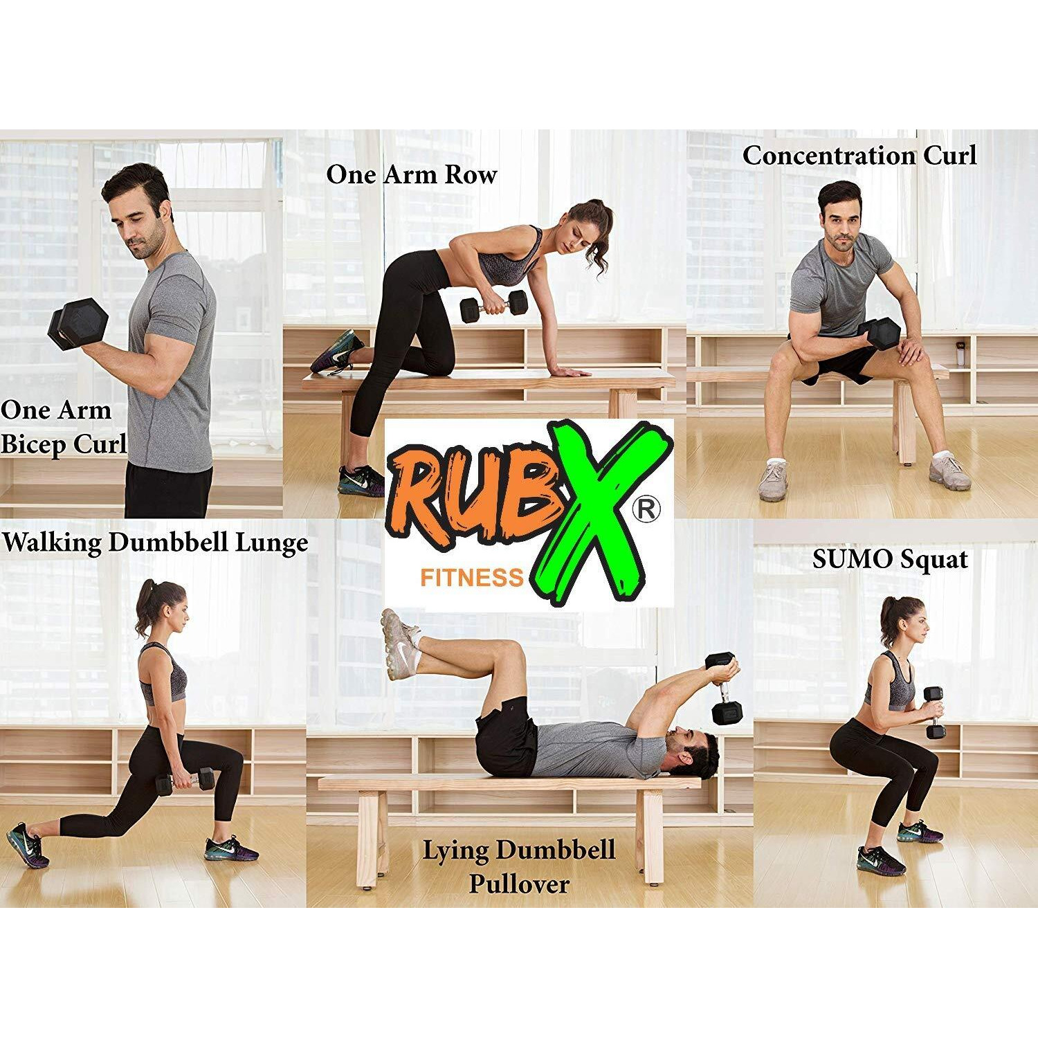 RUBX Fitness Rubber Encased Solid Hex Dumbbell Single Piece (One Dumbbell Only) (2.5 Kg Single Piece), Black