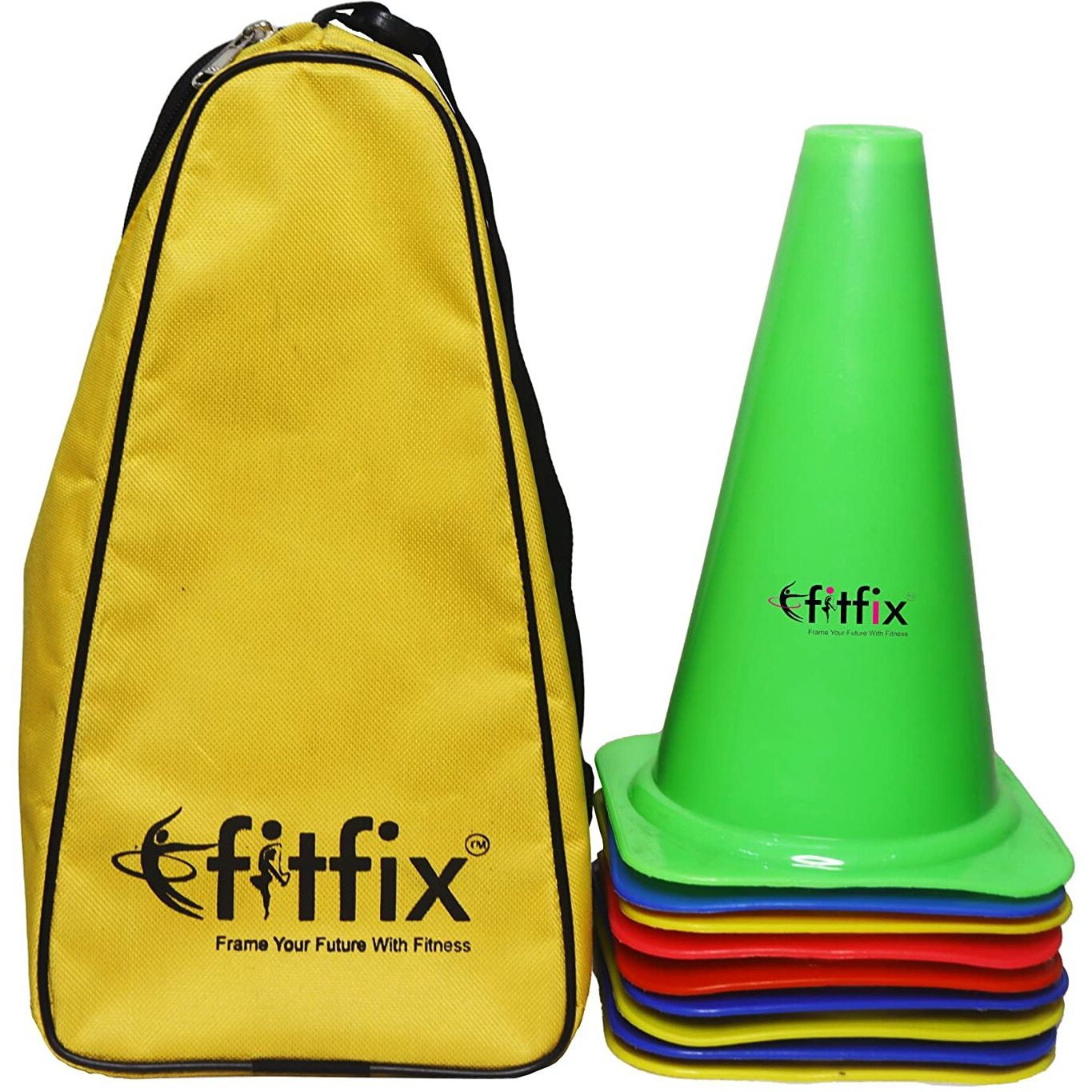 Fitfix Agility Marker Cones Used in Soccer, Cricket, Training in polyethylene for Sports Training, Traffic Cone, Dog Agility and Outdoor Agility Training - Multicolor (Pack of 12) (Height 9 Inches - Medium) comes with strong STORAGE CARRY BAG to go anywhere