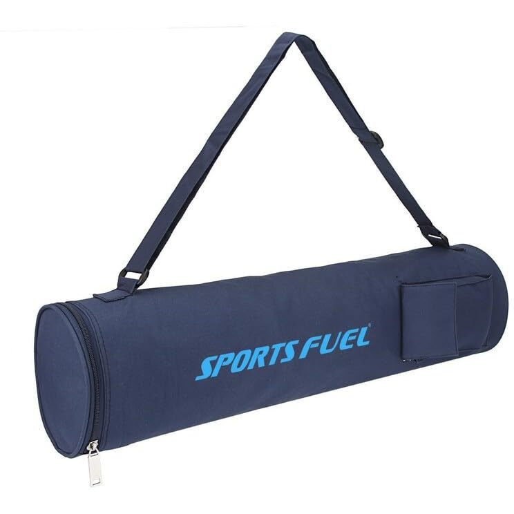 Sports Fuel Nylon Yoga Mat Cover with Adjustable Shoulder Strap Carry Bag | Water-Resistant, Durable, Pockets, Soft, Easy to Fold for Home Gym & Outdoor Workout | Men & Women (Blue)