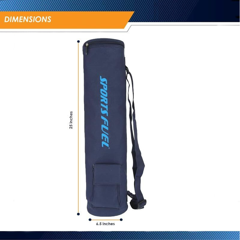 Sports Fuel Nylon Yoga Mat Cover with Adjustable Shoulder Strap Carry Bag | Water-Resistant, Durable, Pockets, Soft, Easy to Fold for Home Gym & Outdoor Workout | Men & Women (Blue)