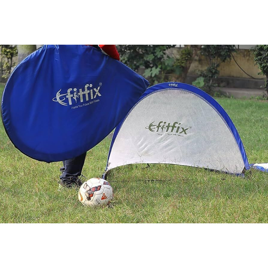 Fitfix Portable Pop up Soccer Goal with Carry Bag for Outdoor use - 80 cm x 45 cm, Pack of 1 Pair, Blue Color