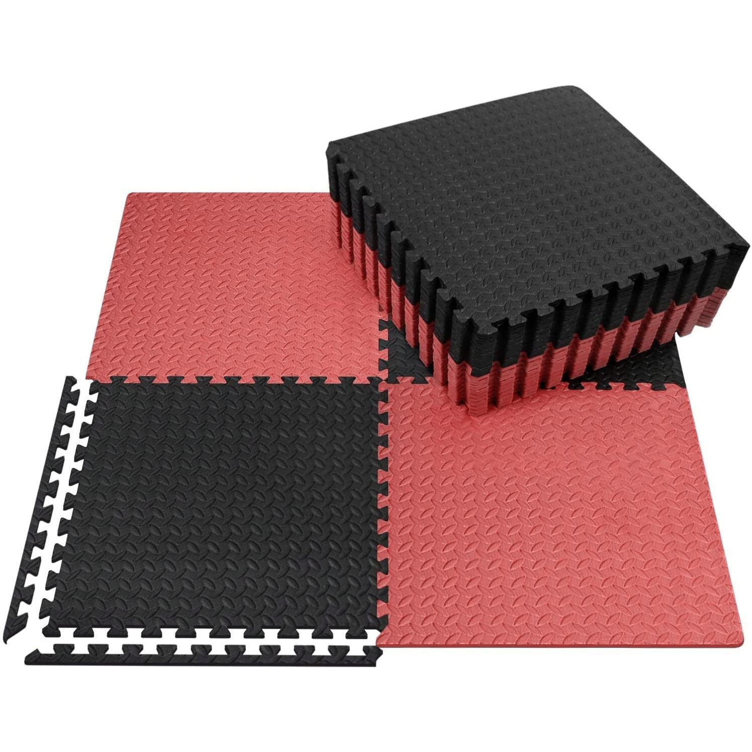 SIGNATRON Exercise Puzzle Gym Mat Interlocking Foam Mats EVA Foam Floor Tiles with Protective Flooring for Gym Equipment Workouts (Red Black, 8 Tiles - 32 Square Feet)