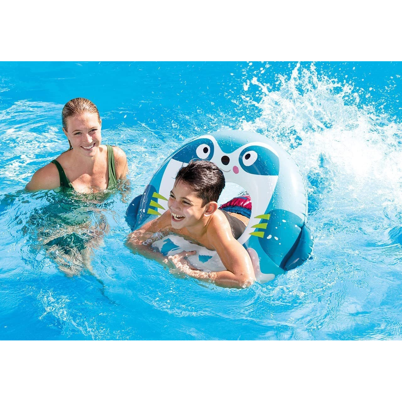 KNYUC MART Cute Animal Inflatable Swim Tube Ring for Kids, Outdoor Summer Water Fun, Swimming Pool Accessories Assortment, Sloth Design, 35.5  x 25.6  (90cm x 65cm) (Pack of 1,as per available design)