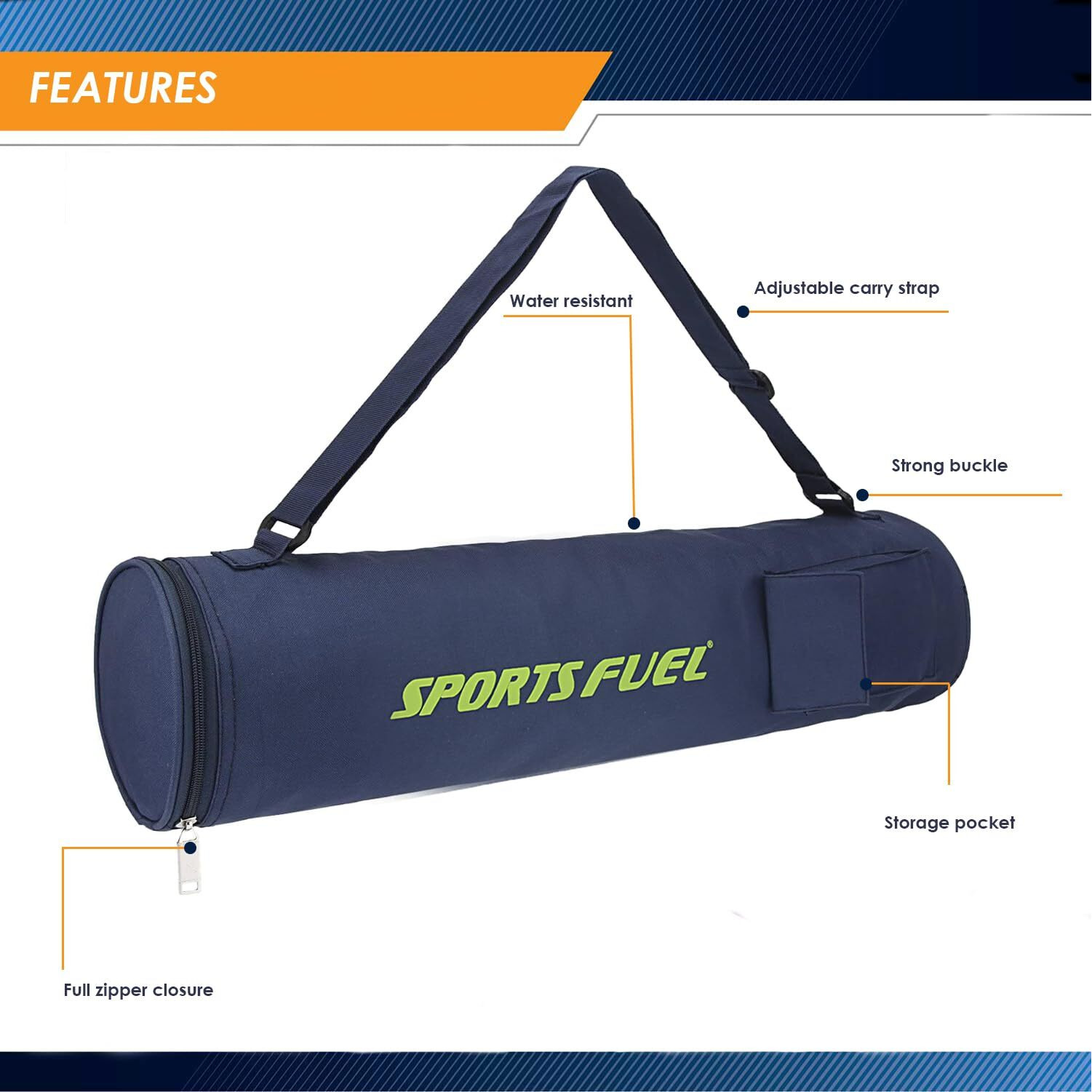 Sports Fuel Yoga Mat Bag for Men & Women with Adjustable Shoulder Strap, Gym Exercise Mat Carry Bag Cover | Nylon, Water-Resistant, Durable, Pockets, Soft, Easy to Fold (Green)