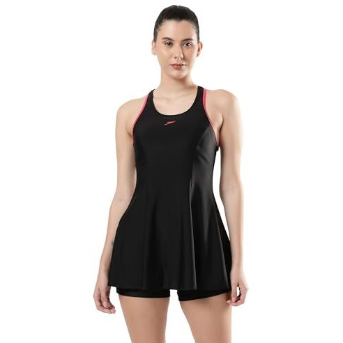 Speedo Women s Endurance Racerback Swimdress With Boyleg - Black & Raspberry Fill