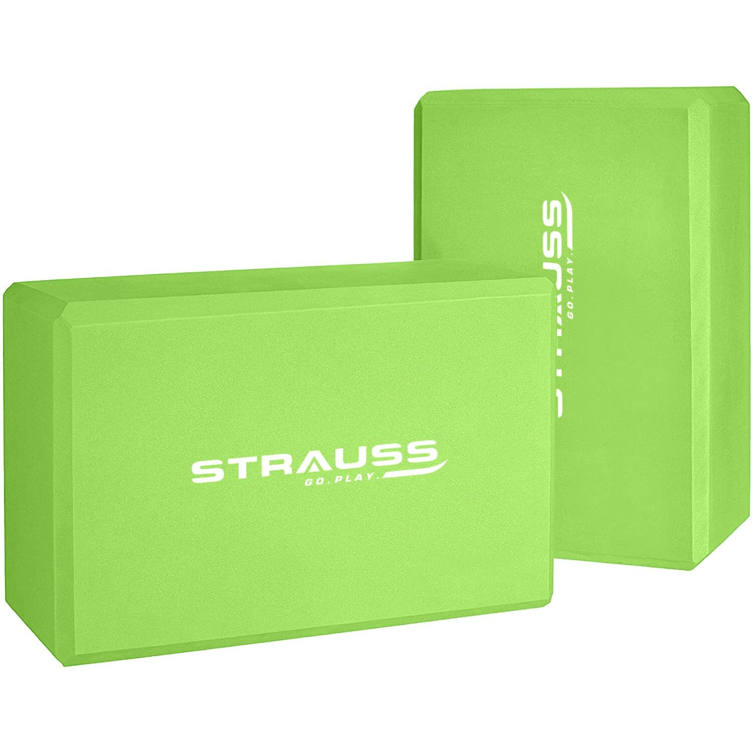 Strauss High Density EVA Foam Yoga Block | Non-Slip Workout Brick For Improving Poses, Balances Flexibility & Support Strength Training Exercises | Yoga Brick To Support and Deepen Yoga Poses,(Green), Pair