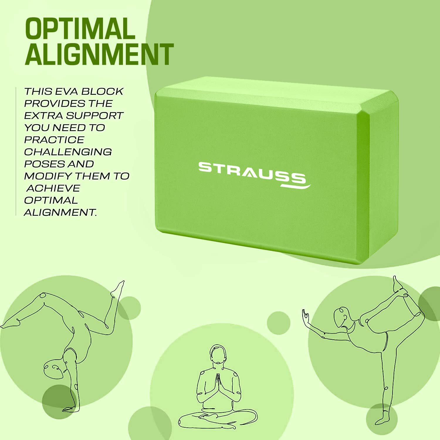 Strauss High Density EVA Foam Yoga Block | Non-Slip Workout Brick For Improving Poses, Balances Flexibility & Support Strength Training Exercises | Yoga Brick To Support and Deepen Yoga Poses,(Green), Pair