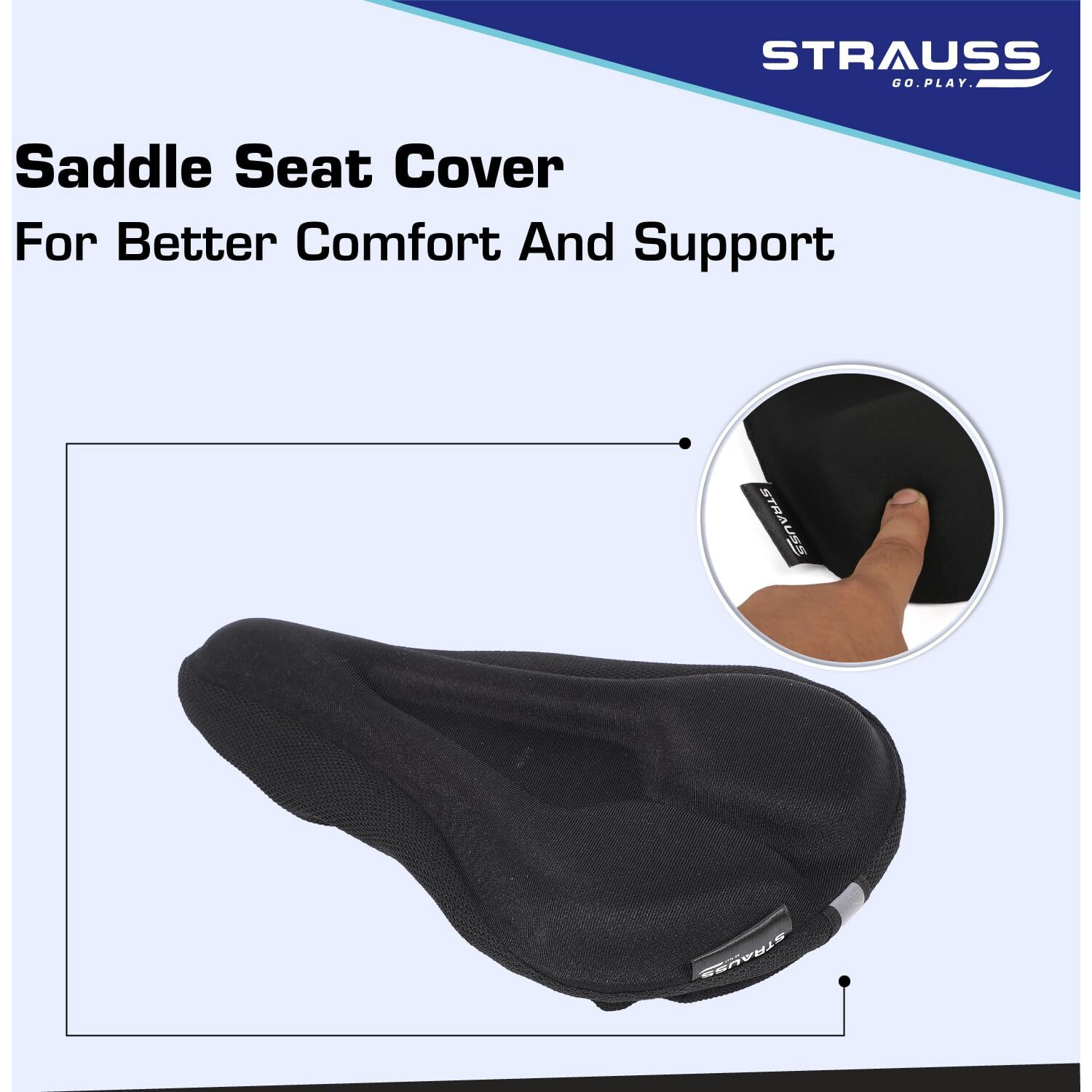 STRAUSS Bicycle Premium Saddle Seat Cover with Anti-Slip Granules & Extra Soft, Thick Padding | Superior Comfort, Breathable Design | Comes with Adjustable Rope Straps & Fits all Cycles, (Black)