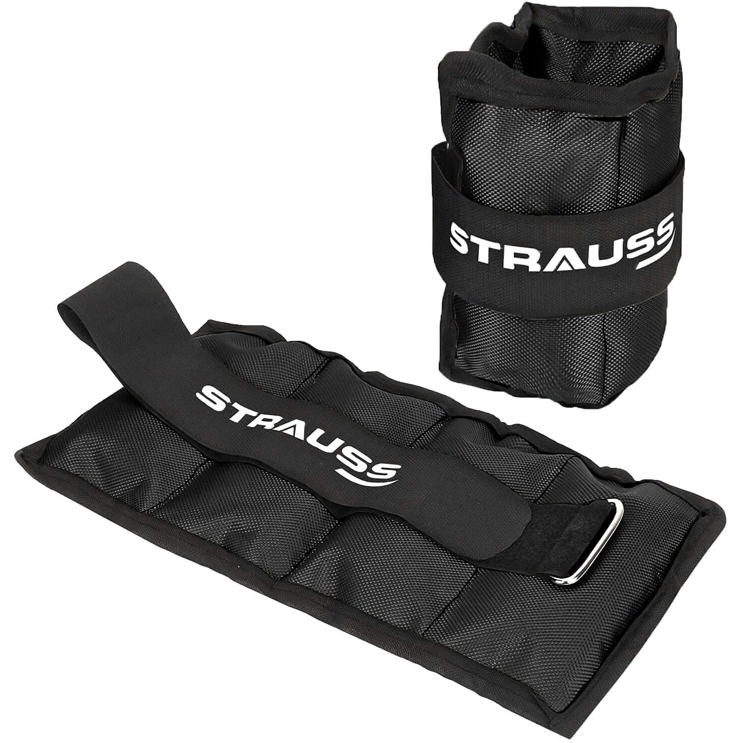 Strauss Adjustable Ankle Wrist Weights 1 KG X 2 | Ideal for Walking, Running, Jogging, Cycling, Gym, Workout & Strength Training | Easy to Use on Ankle, Wrist, Leg, (Black)