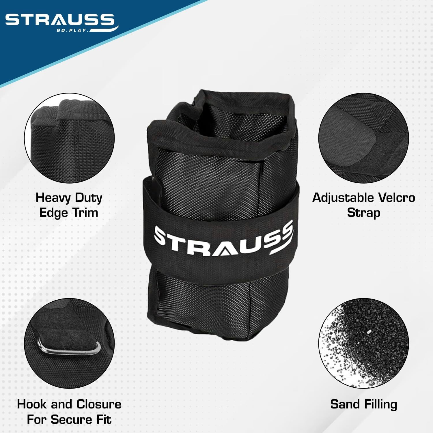 Strauss Adjustable Ankle Wrist Weights 1 KG X 2 | Ideal for Walking, Running, Jogging, Cycling, Gym, Workout & Strength Training | Easy to Use on Ankle, Wrist, Leg, (Black)