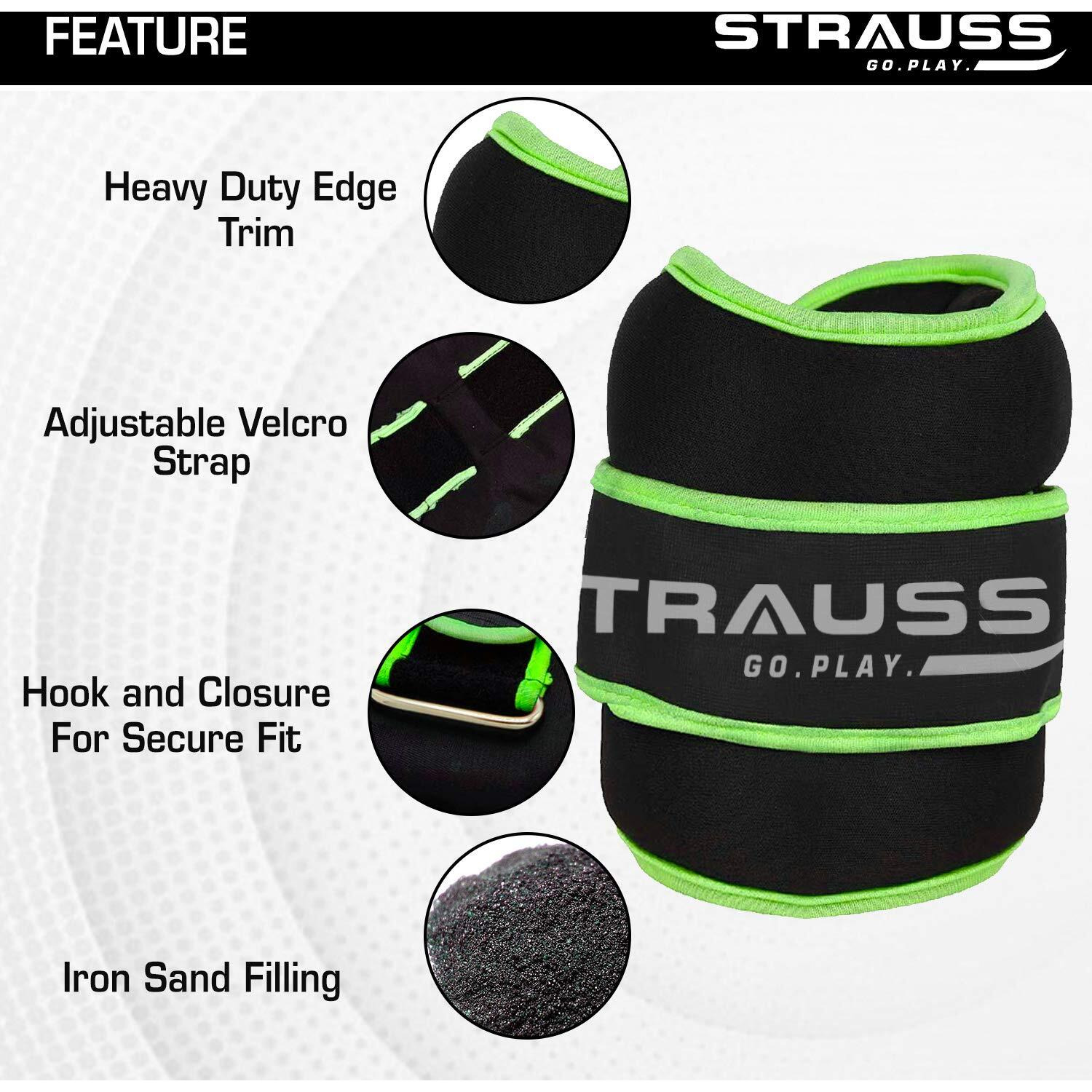 Strauss Ankle Weights for Exercise & Fitness|Adjustable Round Belt Design|Leg Weights for Strength Training,Walking Running,Jogging,Exercise & Gym Workout|Comfortable & Durable|1.5Kg(Each)(Green Pair)