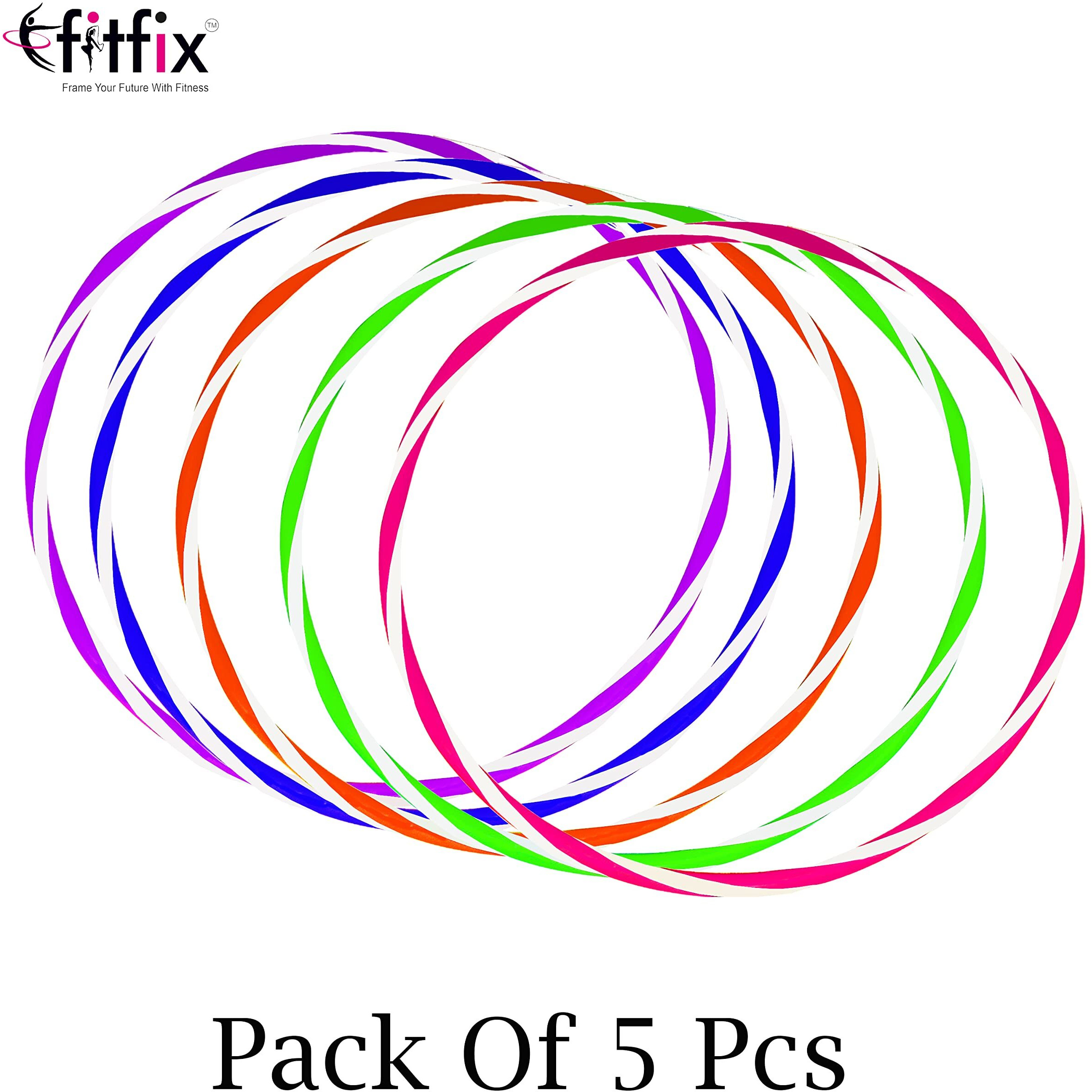 Fitfix Fusion Welded Helix Sports Hula Hoop for Boys, Girls, Kids, Children - Sniper Double Colour - 18 Inches Diameter, Pack of 5 ps - Includes Carry Bag