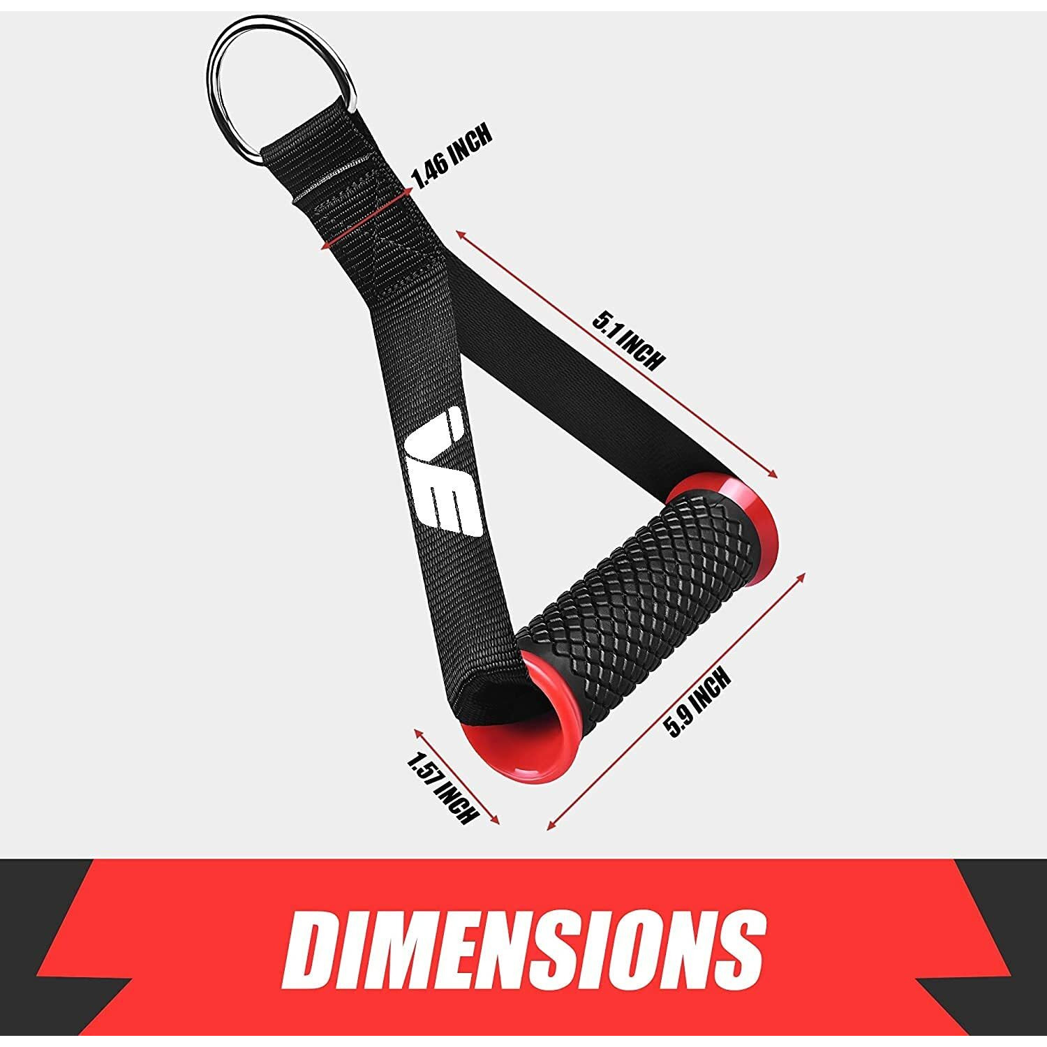 iVee international Gym Handles- with Solid ABS Cores and Welded D-Rings, Strong Nylon Webbing,Resistance Band Handles, Cables Handles Compatible with Cable Machines [1Pair] (Red)