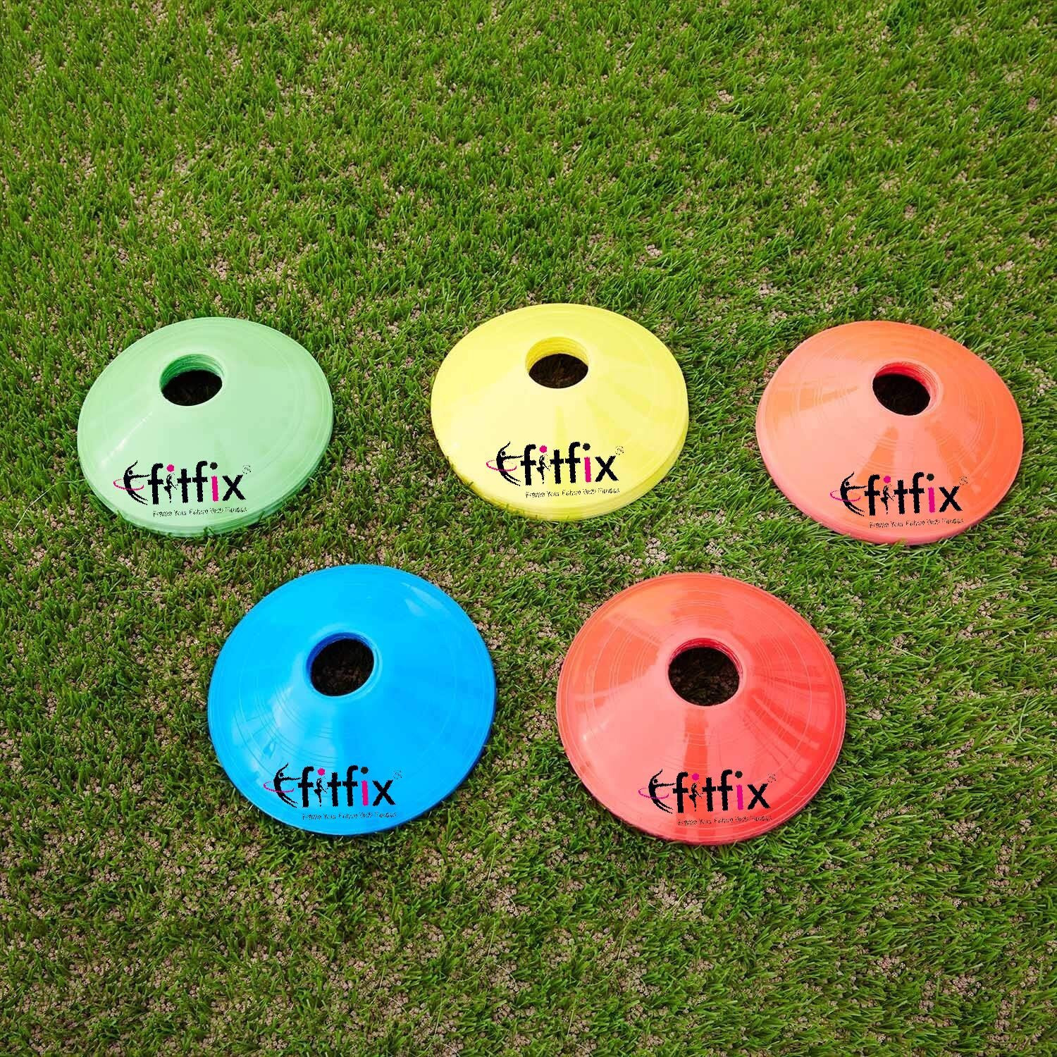 Fitfix Disc Cones Set |Space Marker| - Agility Soccer Cones Training, Football, Kids, Sports, Field Cone Markers (Pack of 100) with Strong Saucer Carry Stand and Storage Carry Bag to go Anywhere