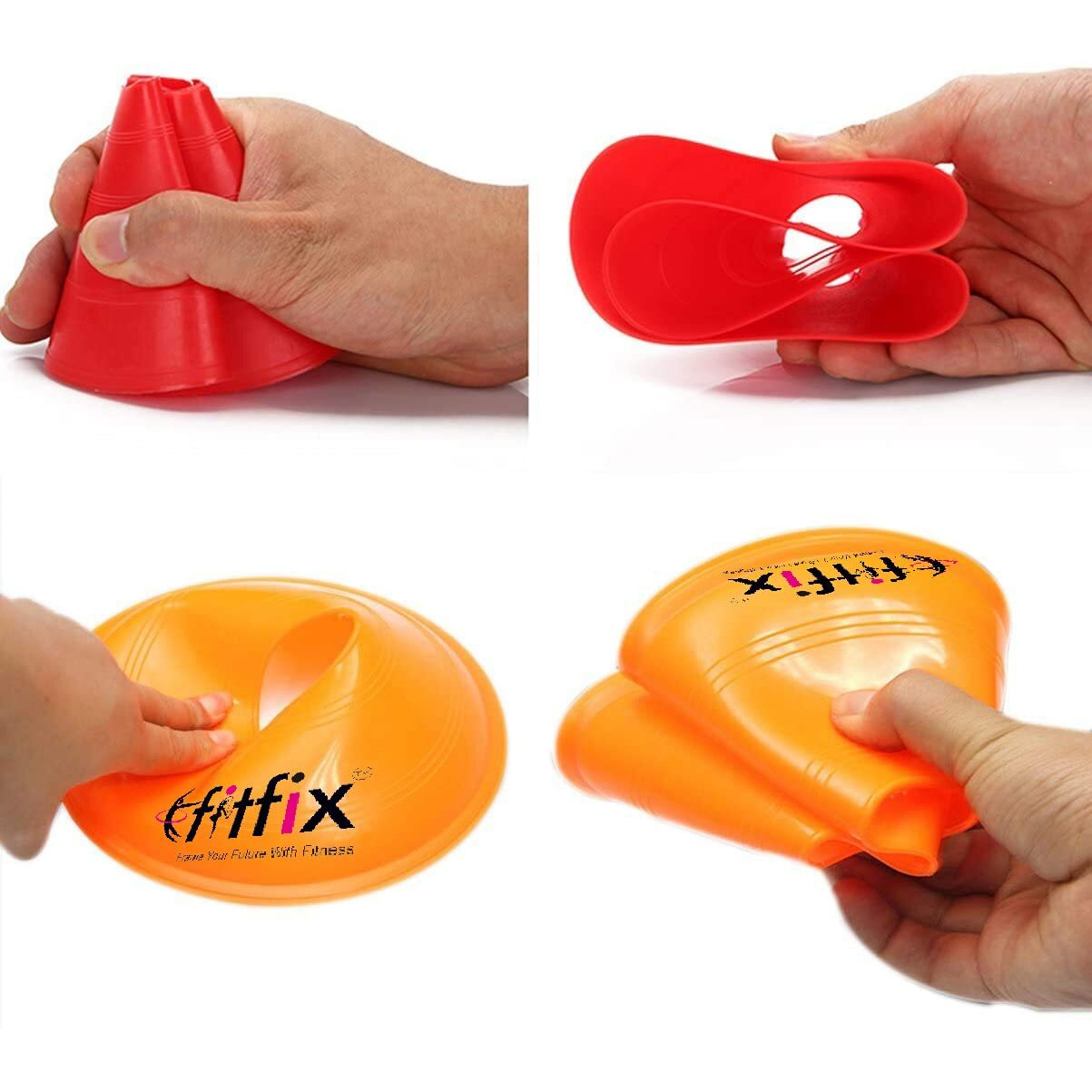 Fitfix Disc Cones Set |Space Marker| - Agility Soccer Cones Training, Football, Kids, Sports, Field Cone Markers (Pack of 100) with Strong Saucer Carry Stand and Storage Carry Bag to go Anywhere
