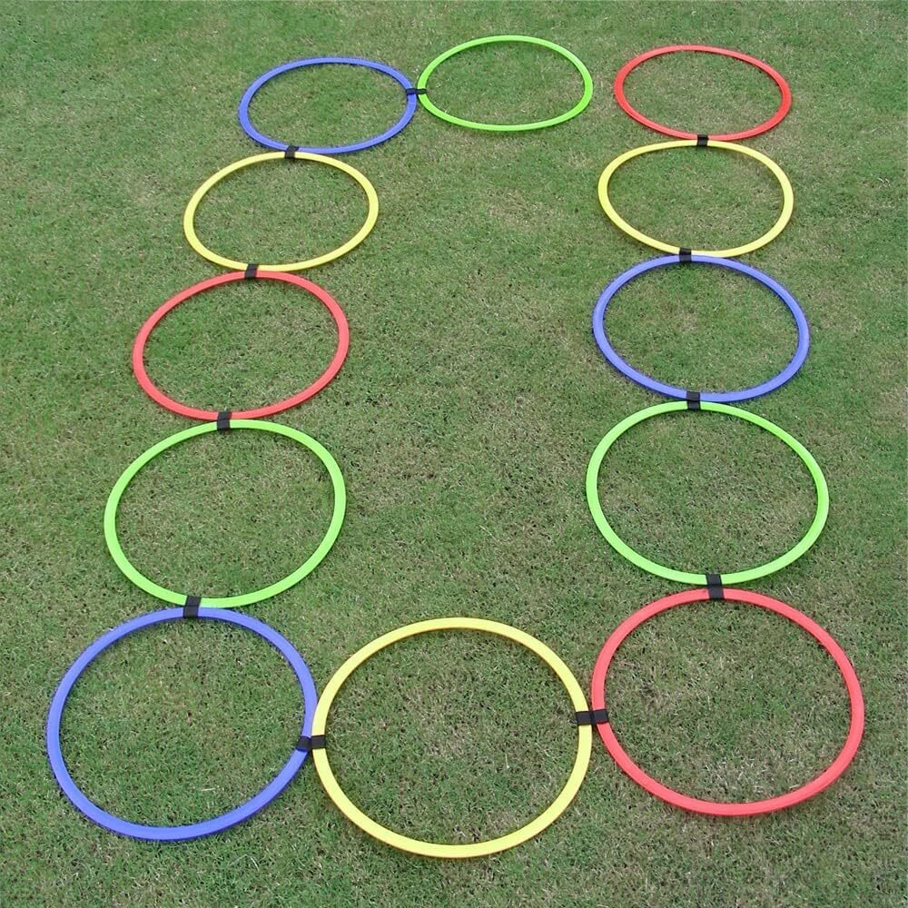 Fitfix Plastic Agility Speed Ring Ladder Set - 18  Multicolored Footwork Training & Speed Hurdles for Soccer, Football,Baseball,Home Gym Workouts | Set of 12 Rings with Velcro for Kids and Adults