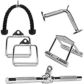 M ART Combo Pack- Triceps Rope Handle, Triceps Straight LAT Bar, Triceps V Shaped Handle Bar, Rowing Handle, D-Handles Pair