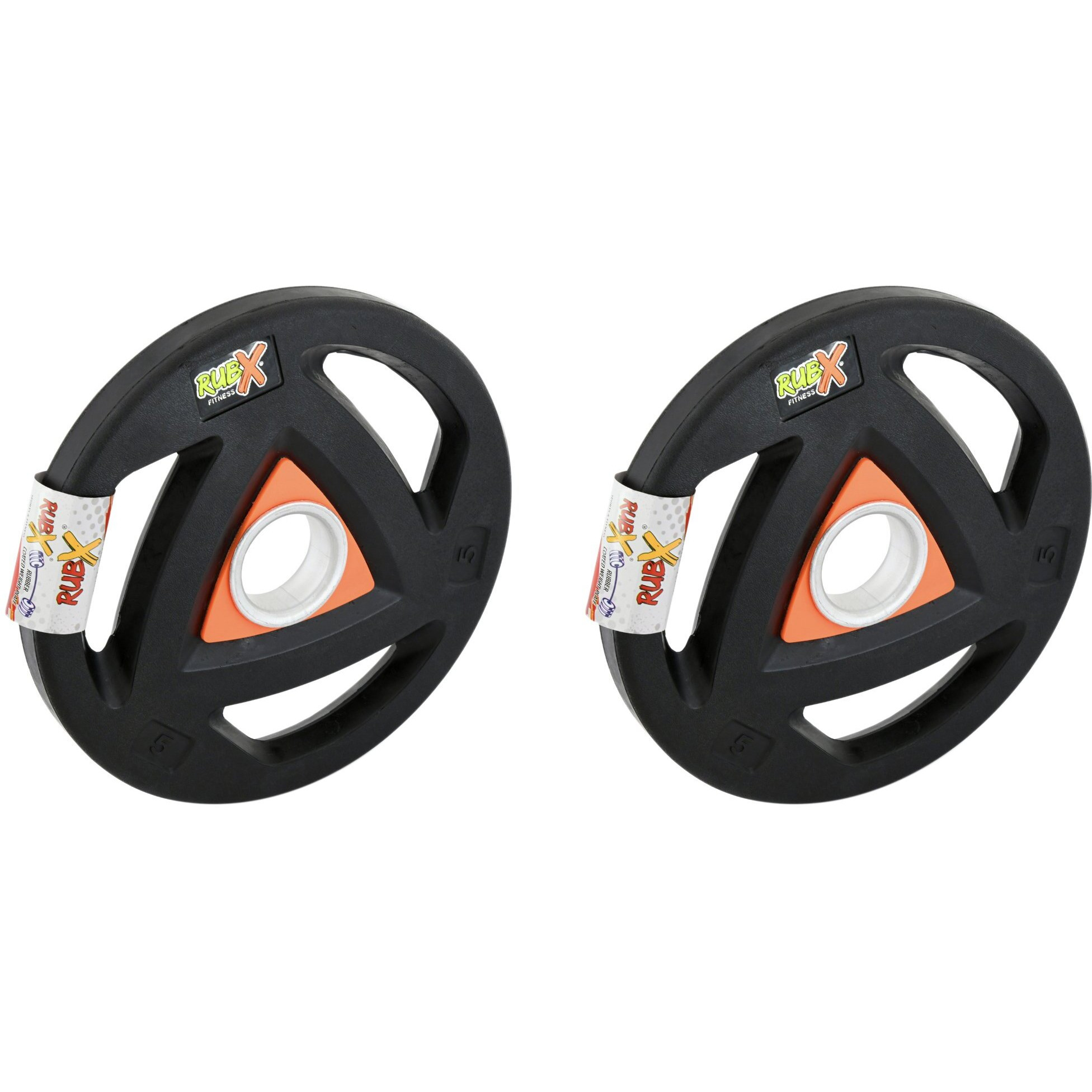 RUBX Rubber Coated Metal Integrated Tri-Grip Olympic Weight Plates 50 MM Center Hole Diameter (5)