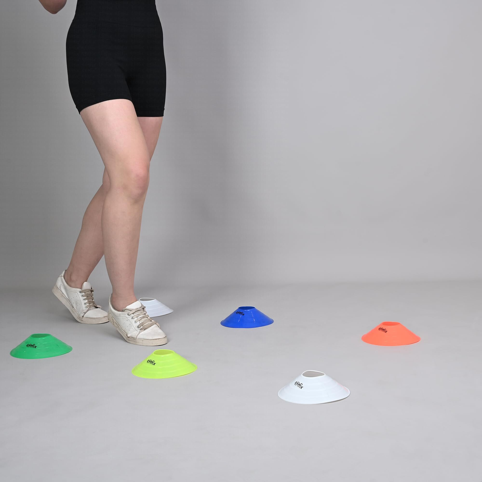 Fitfix Sports Soccer Mini Disc Cones - Durable 5  Diameter, 1.5  Height - Sets of 30 ps with Carry Strap - Lightweight, Versatile for Soccer, Cricket, Track & Field Training