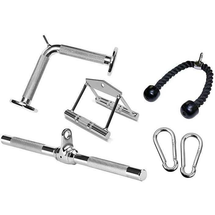 M ART Triceps Rope Handle | Triceps Straight LAT Bar | Triceps V Shaped Handle Bar | Rowing Handle | Safety Hooks | Combo Pack.