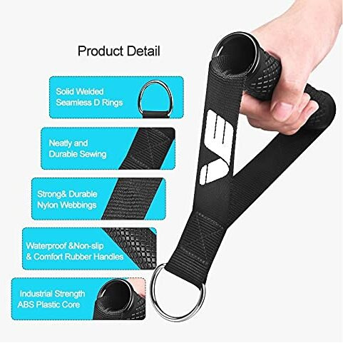 iVee international Gym Handles- with Solid ABS Cores and Welded D-Rings, Strong Nylon Webbing,Resistance Band Handles, Cables Handles Compatible with Cable Machines [1Pair] (Black)